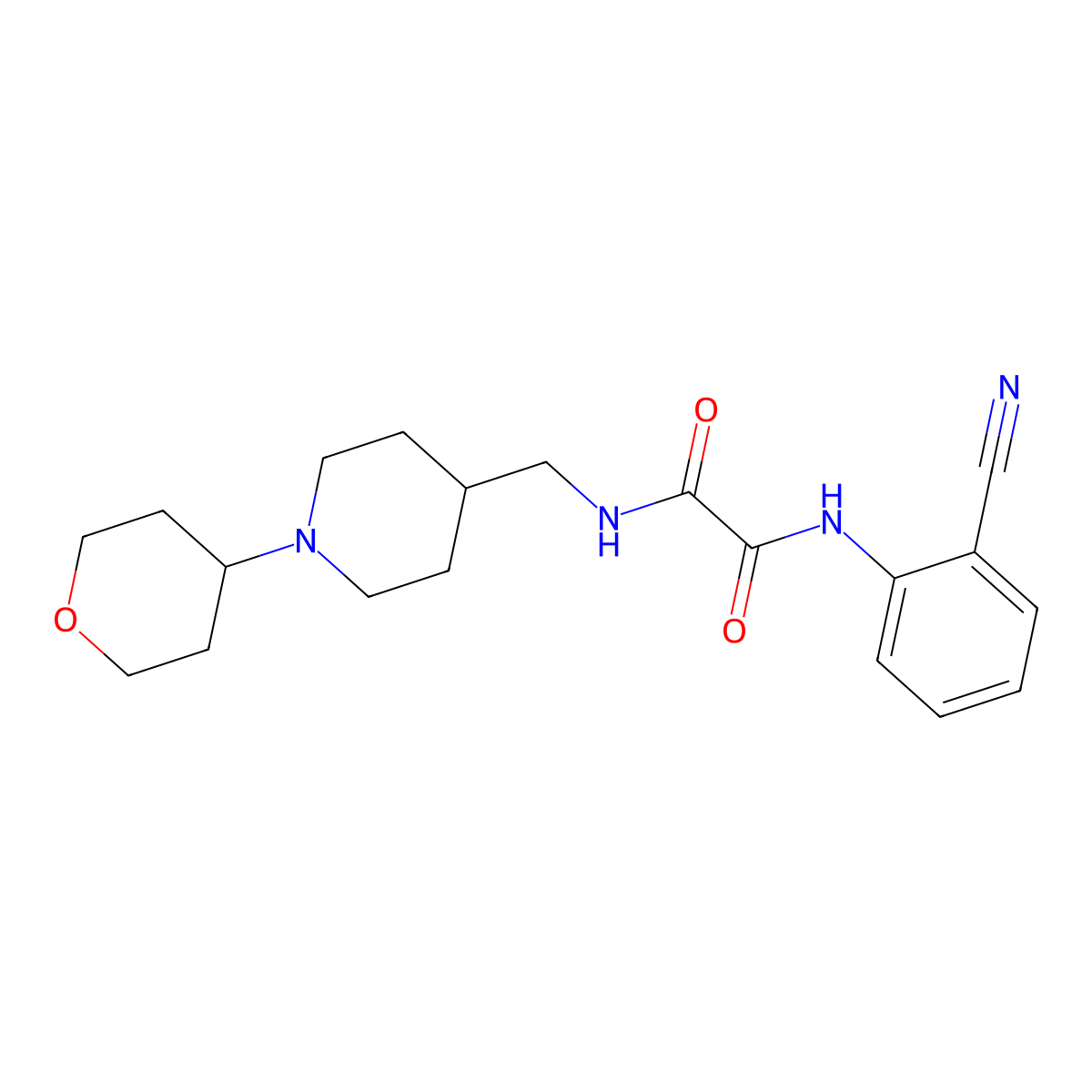 N1-(2-cyanophenyl)-N2-((1-(tetrahydro-2H-pyran-4-yl)piperidin-4-yl)methyl)oxalamide molecular structure, CAS 2034509-47-0