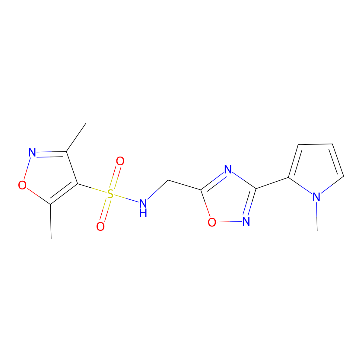 3,5-dimethyl-N-((3-(1-methyl-1H-pyrrol-2-yl)-1,2,4-oxadiazol-5-yl)methyl)isoxazole-4-sulfonamide molecular structure, CAS 2034509-52-7