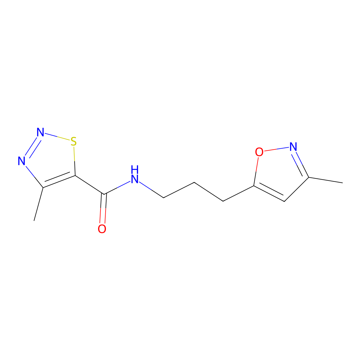 4-methyl-N-(3-(3-methylisoxazol-5-yl)propyl)-1,2,3-thiadiazole-5-carboxamide molecular structure, CAS 2034509-53-8