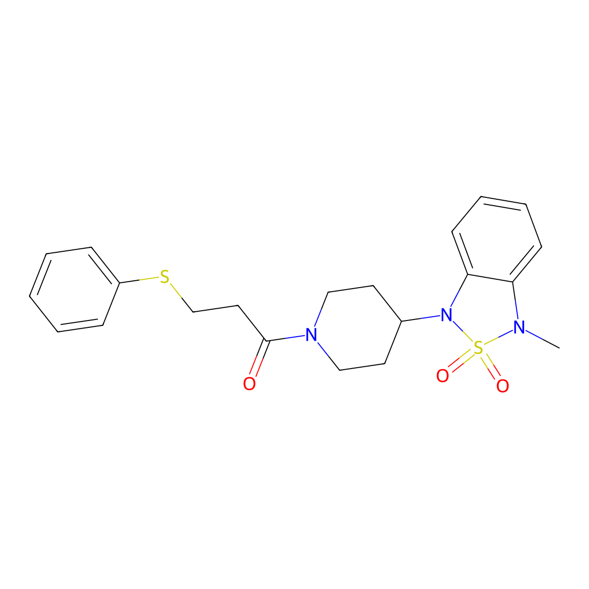 1-(4-(3-methyl-2,2-dioxidobenzo[c][1,2,5]thiadiazol-1(3H)-yl)piperidin-1-yl)-3-(phenylthio)propan-1-one molecular structure, CAS 2034509-56-1