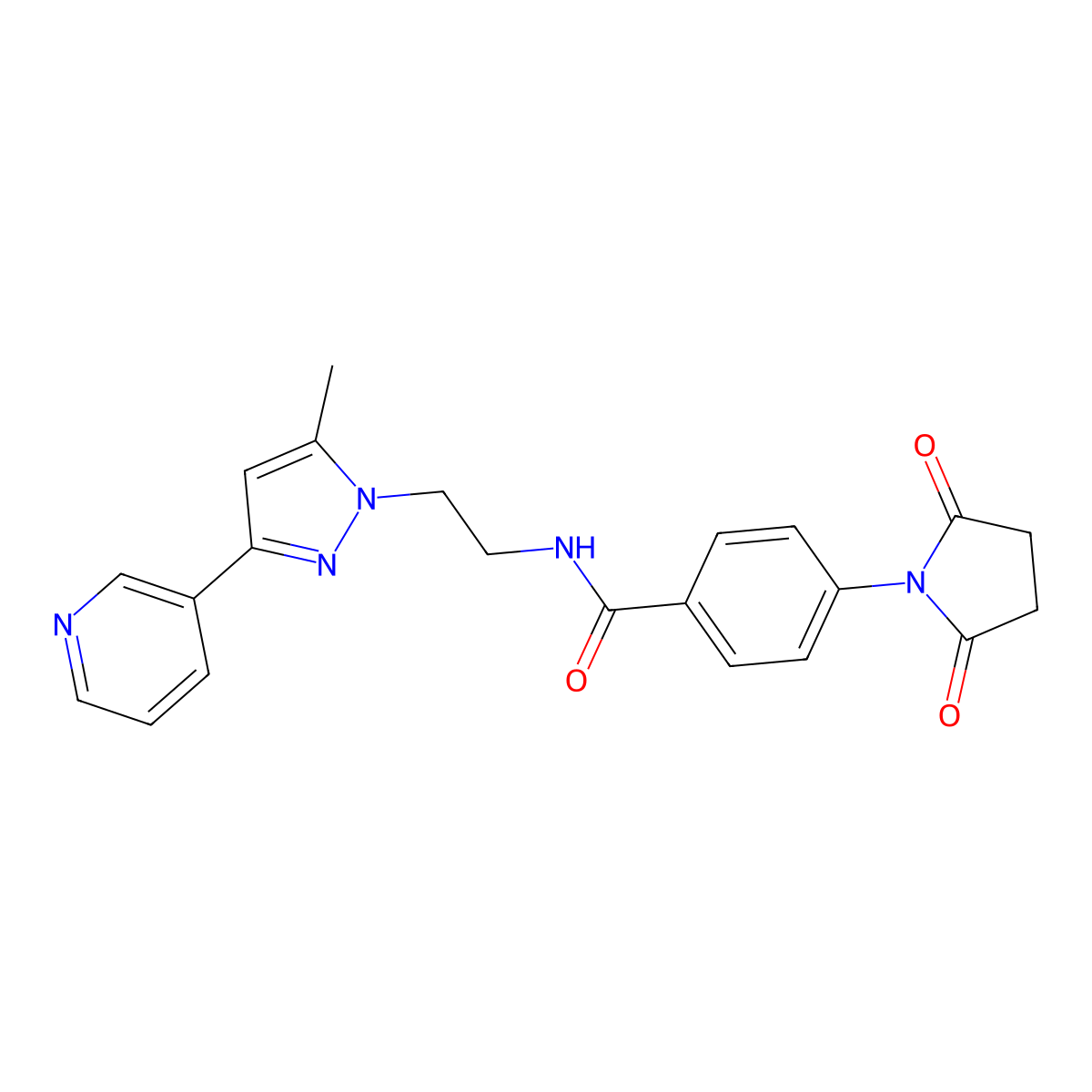 4-(2,5-dioxopyrrolidin-1-yl)-N-{2-[5-methyl-3-(pyridin-3-yl)-1H-pyrazol-1-yl]ethyl}benzamide molecular structure, CAS 2034509-59-4