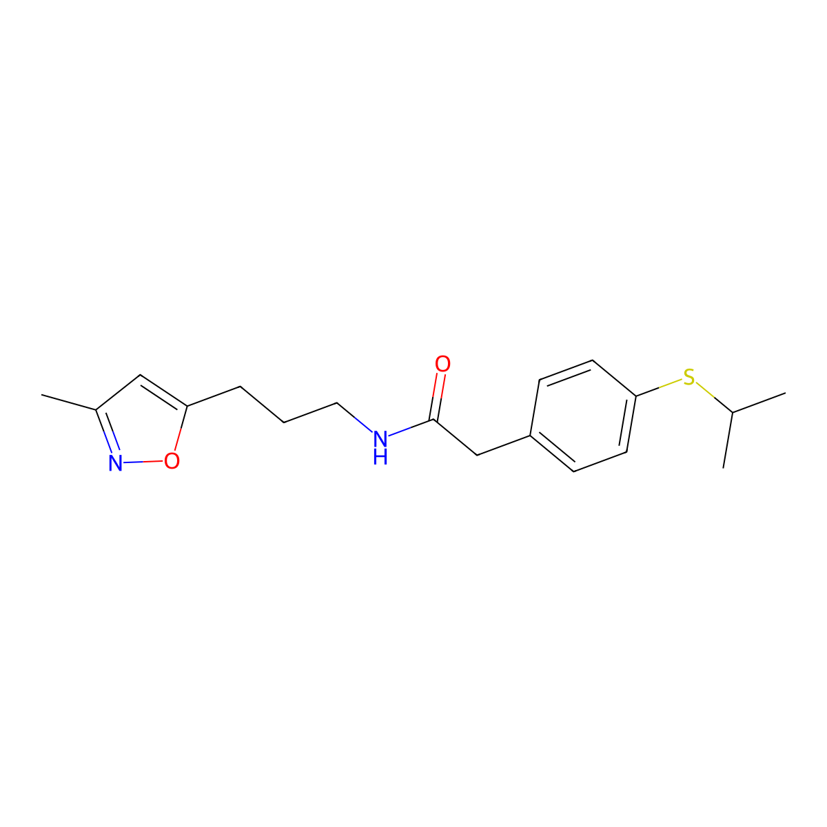2-(4-(isopropylthio)phenyl)-N-(3-(3-methylisoxazol-5-yl)propyl)acetamide molecular structure, CAS 2034509-60-7