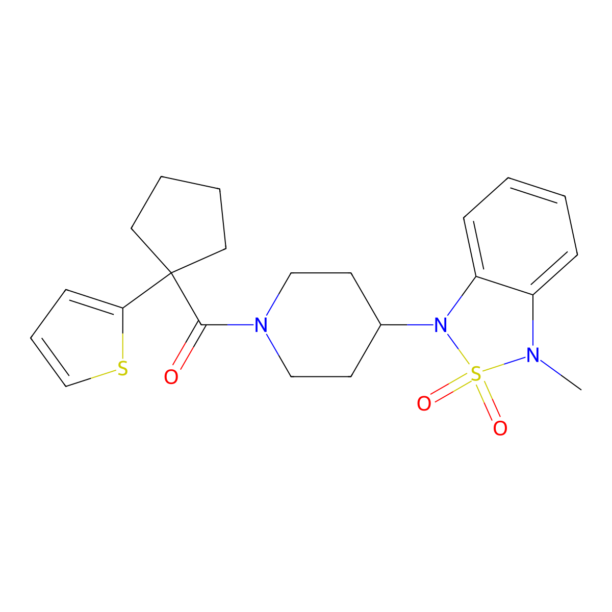 (4-(3-methyl-2,2-dioxidobenzo[c][1,2,5]thiadiazol-1(3H)-yl)piperidin-1-yl)(1-(thiophen-2-yl)cyclopentyl)methanone molecular structure, CAS 2034509-64-1