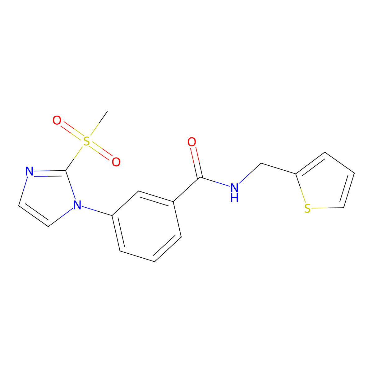 3-(2-(methylsulfonyl)-1H-imidazol-1-yl)-N-(thiophen-2-ylmethyl)benzamide molecular structure, CAS 2034509-65-2