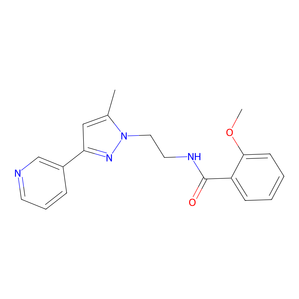 2-methoxy-N-{2-[5-methyl-3-(pyridin-3-yl)-1H-pyrazol-1-yl]ethyl}benzamide molecular structure, CAS 2034509-71-0