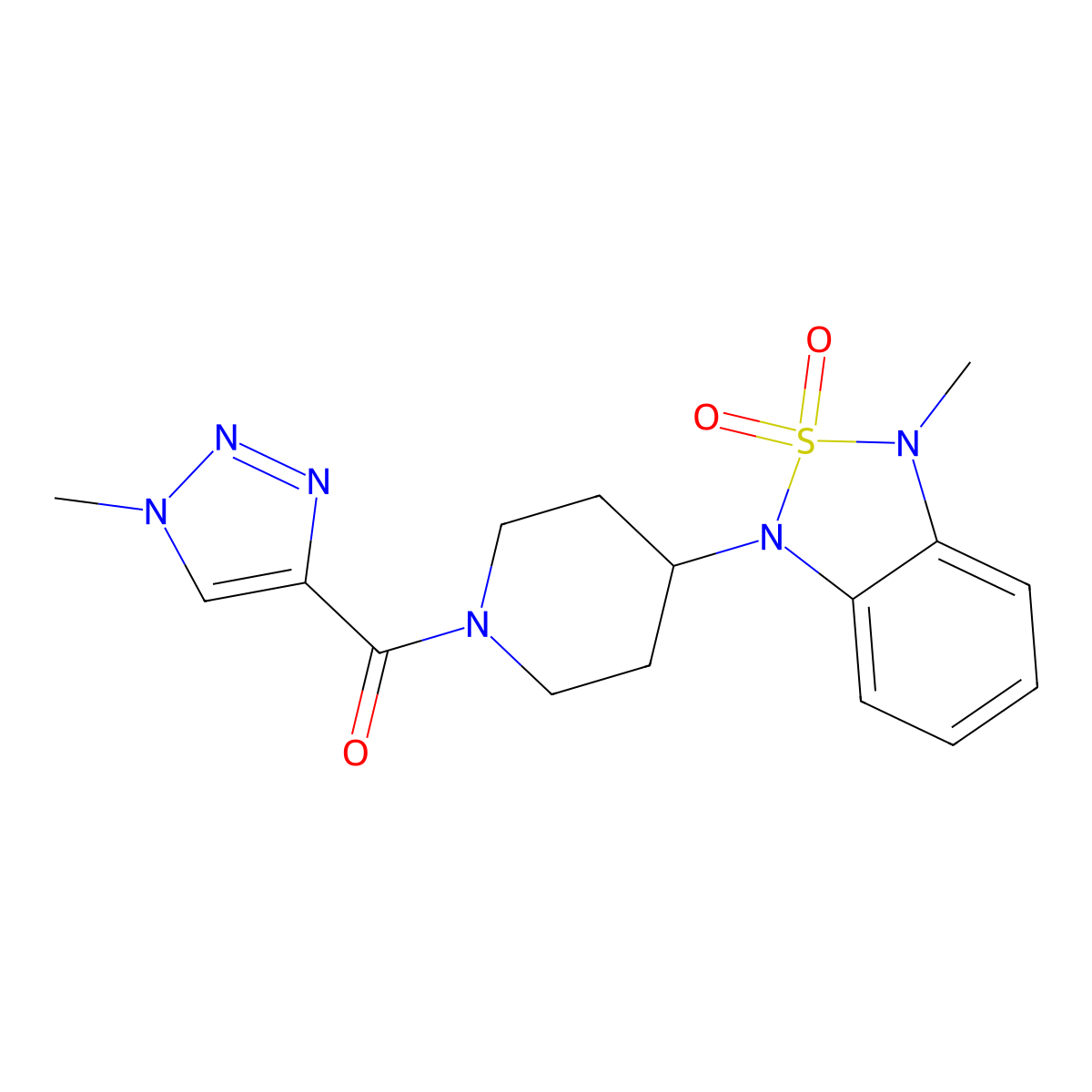 (1-methyl-1H-1,2,3-triazol-4-yl)(4-(3-methyl-2,2-dioxidobenzo[c][1,2,5]thiadiazol-1(3H)-yl)piperidin-1-yl)methanone molecular structure, CAS 2034509-72-1