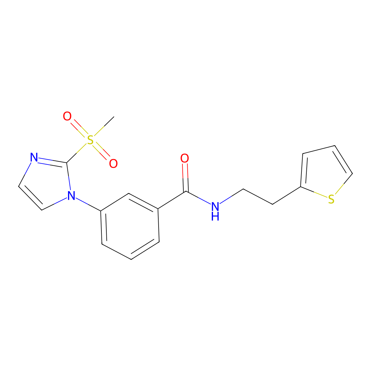 3-(2-(methylsulfonyl)-1H-imidazol-1-yl)-N-(2-(thiophen-2-yl)ethyl)benzamide molecular structure, CAS 2034509-73-2