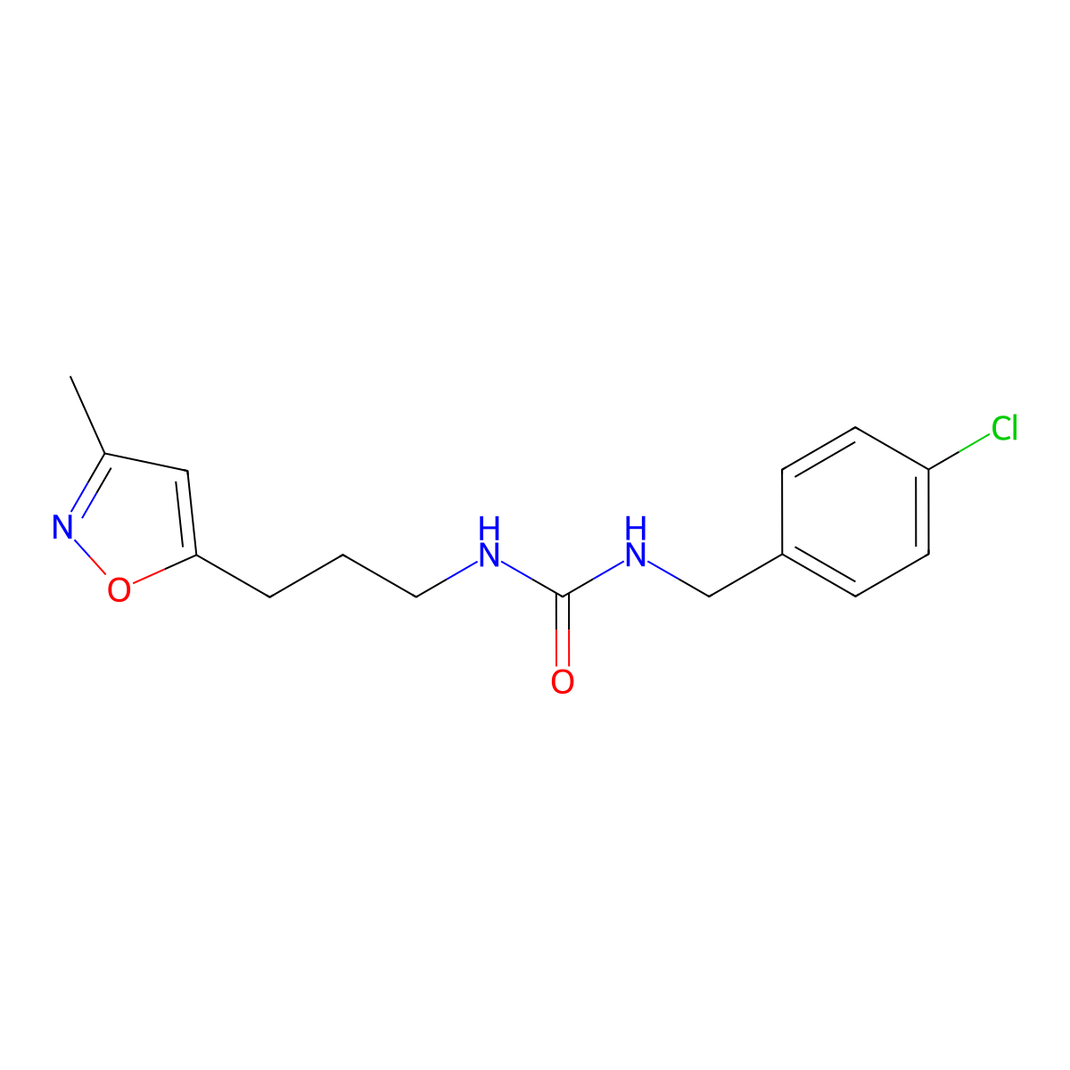 1-(4-Chlorobenzyl)-3-(3-(3-methylisoxazol-5-yl)propyl)urea molecular structure, CAS 2034509-86-7