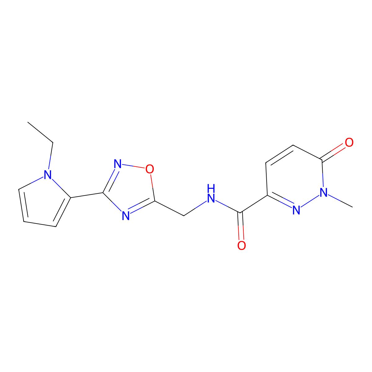 N-((3-(1-ethyl-1H-pyrrol-2-yl)-1,2,4-oxadiazol-5-yl)methyl)-1-methyl-6-oxo-1,6-dihydropyridazine-3-carboxamide molecular structure, CAS 2034509-89-0