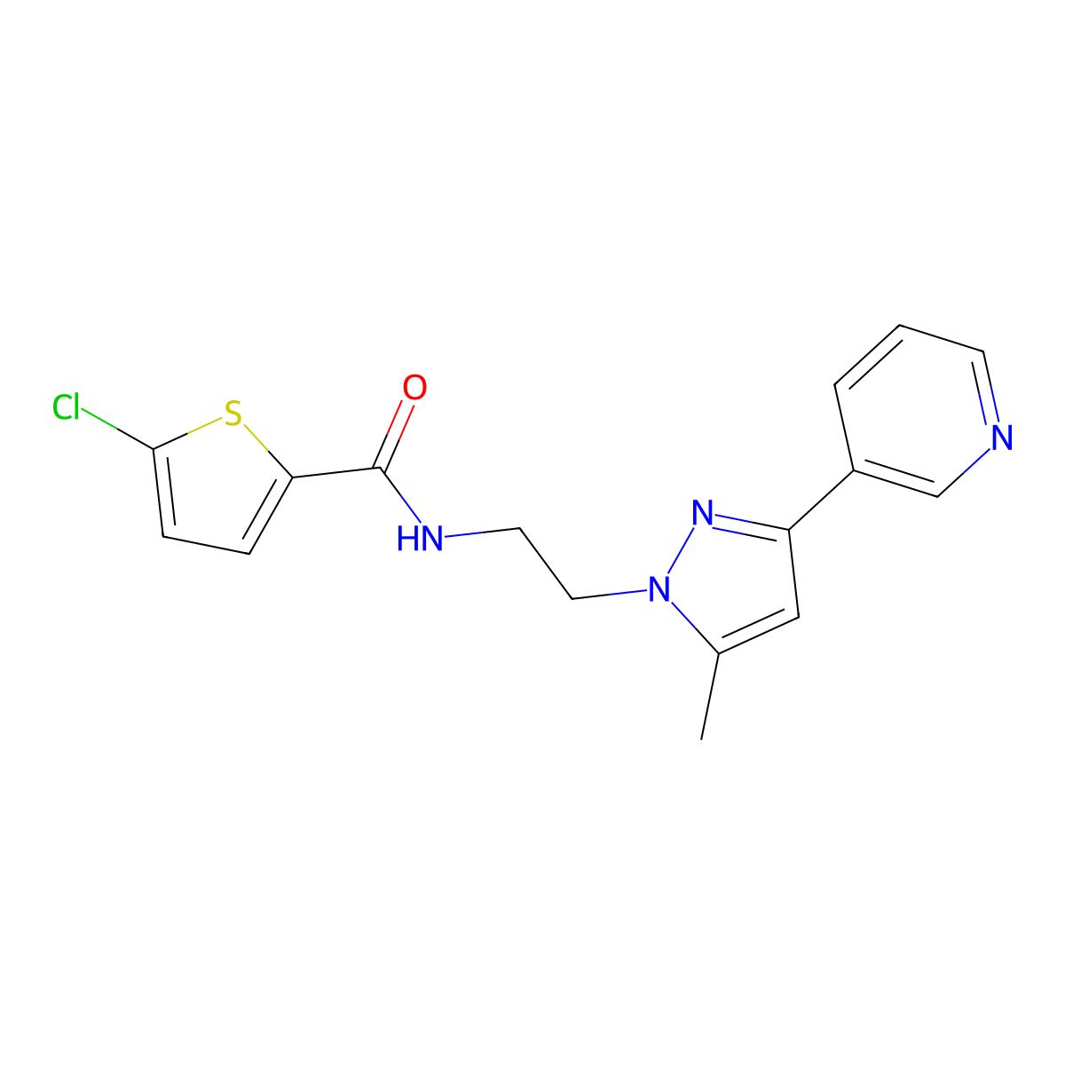 5-chloro-N-{2-[5-methyl-3-(pyridin-3-yl)-1H-pyrazol-1-yl]ethyl}thiophene-2-carboxamide molecular structure, CAS 2034509-99-2