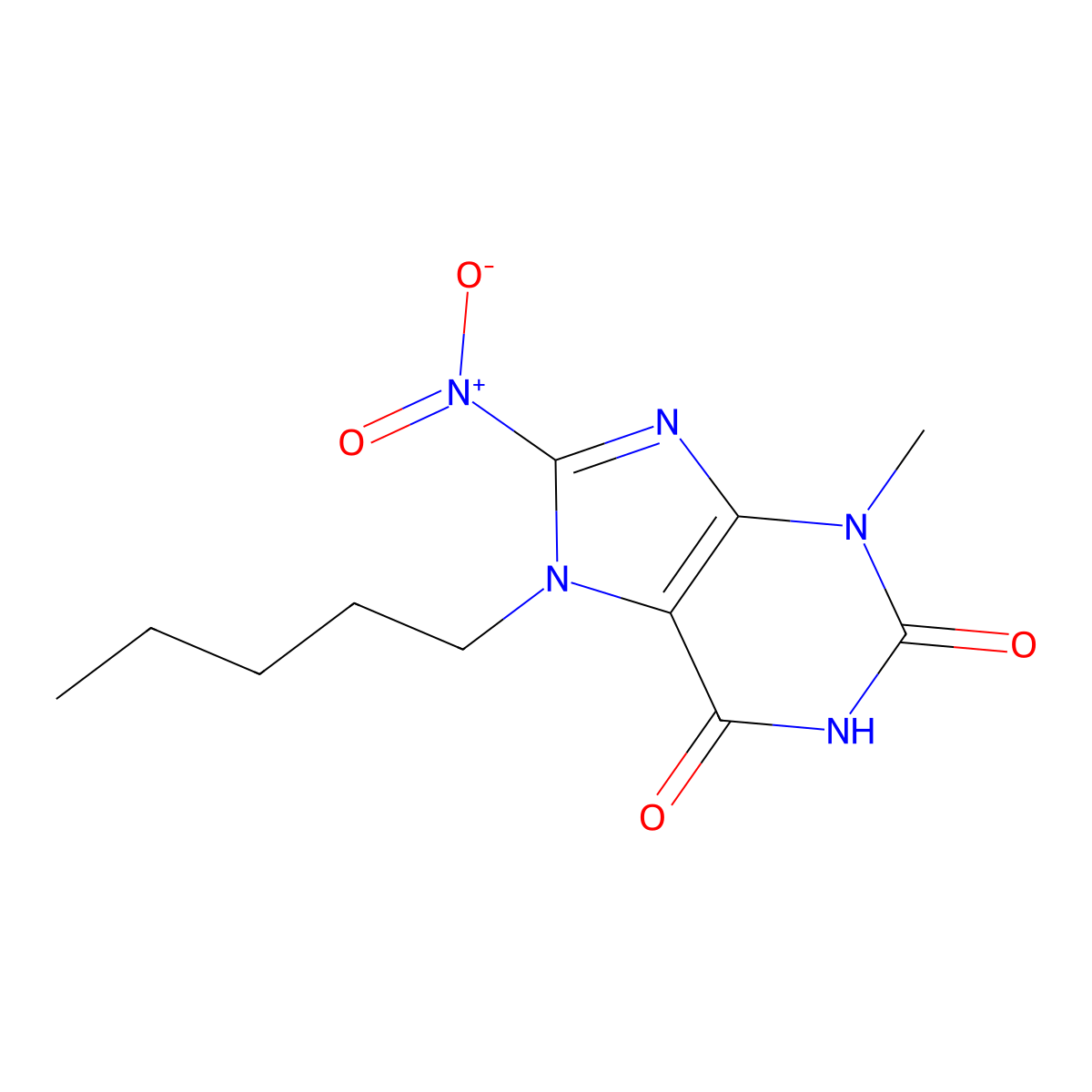 3-methyl-8-nitro-7-pentyl-2,3,6,7-tetrahydro-1H-purine-2,6-dione molecular structure, CAS 203451-40-5
