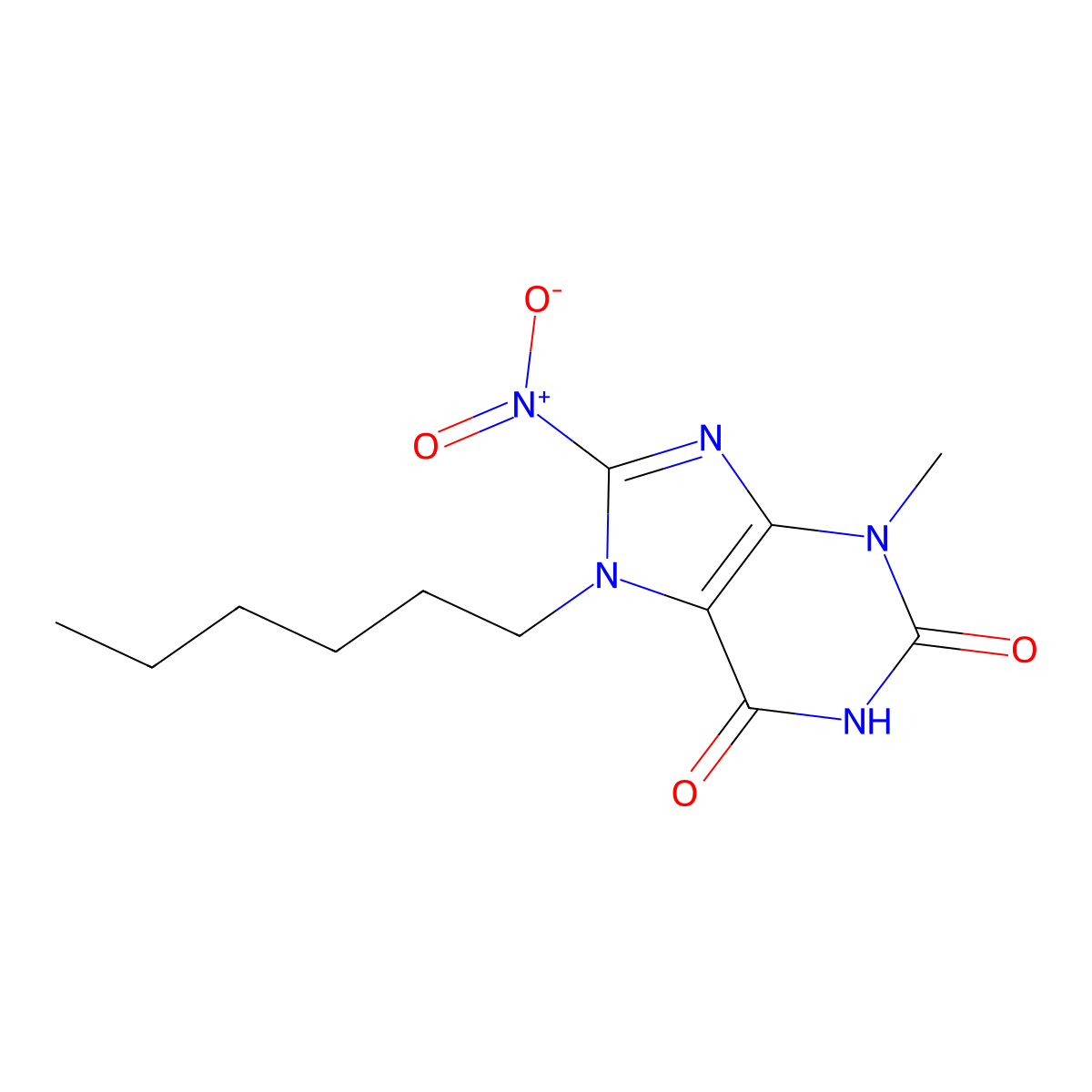 7-Hexyl-3-methyl-8-nitropurine-2,6-dione molecular structure, CAS 203451-41-6
