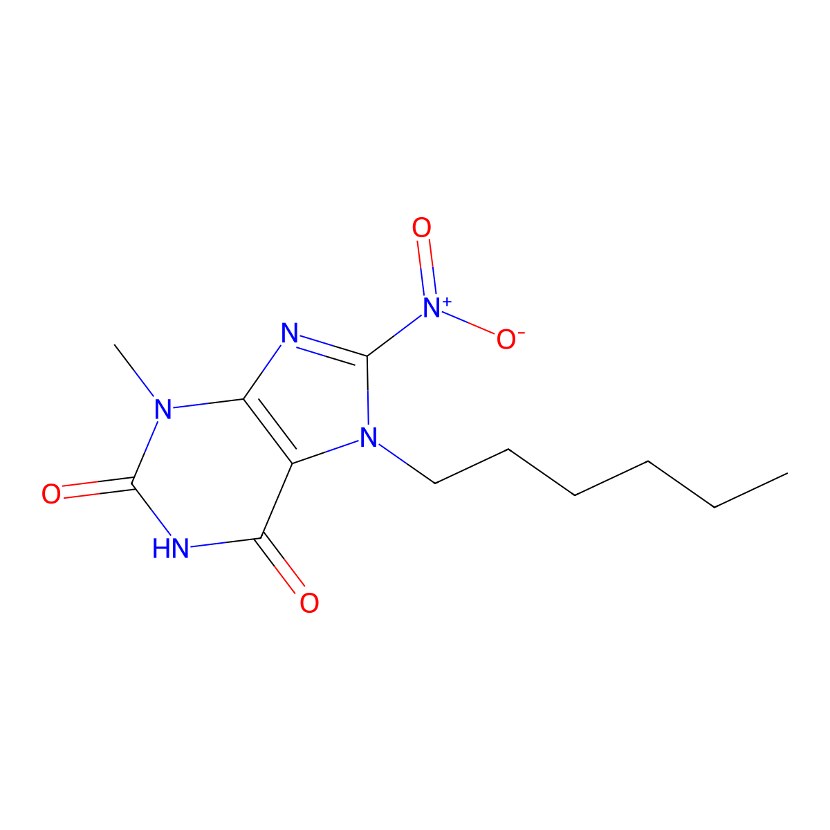 7-Hexyl-3-methyl-8-nitropurine-2,6-dione molecular structure, CAS 203451-41-6
