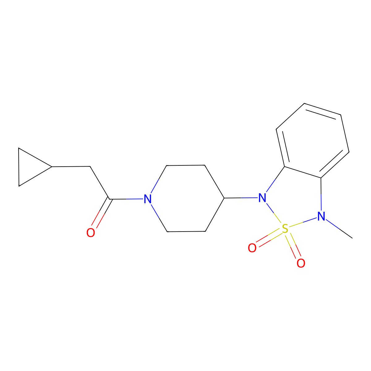 2-cyclopropyl-1-(4-(3-methyl-2,2-dioxidobenzo[c][1,2,5]thiadiazol-1(3H)-yl)piperidin-1-yl)ethanone molecular structure, CAS 2034510-00-2