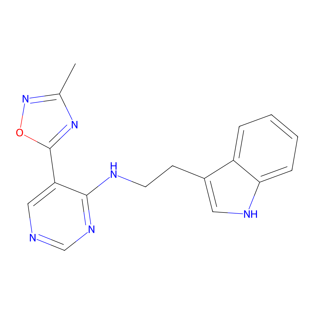 N-[2-(1H-indol-3-yl)ethyl]-5-(3-methyl-1,2,4-oxadiazol-5-yl)pyrimidin-4-amine molecular structure, CAS 2034510-01-3
