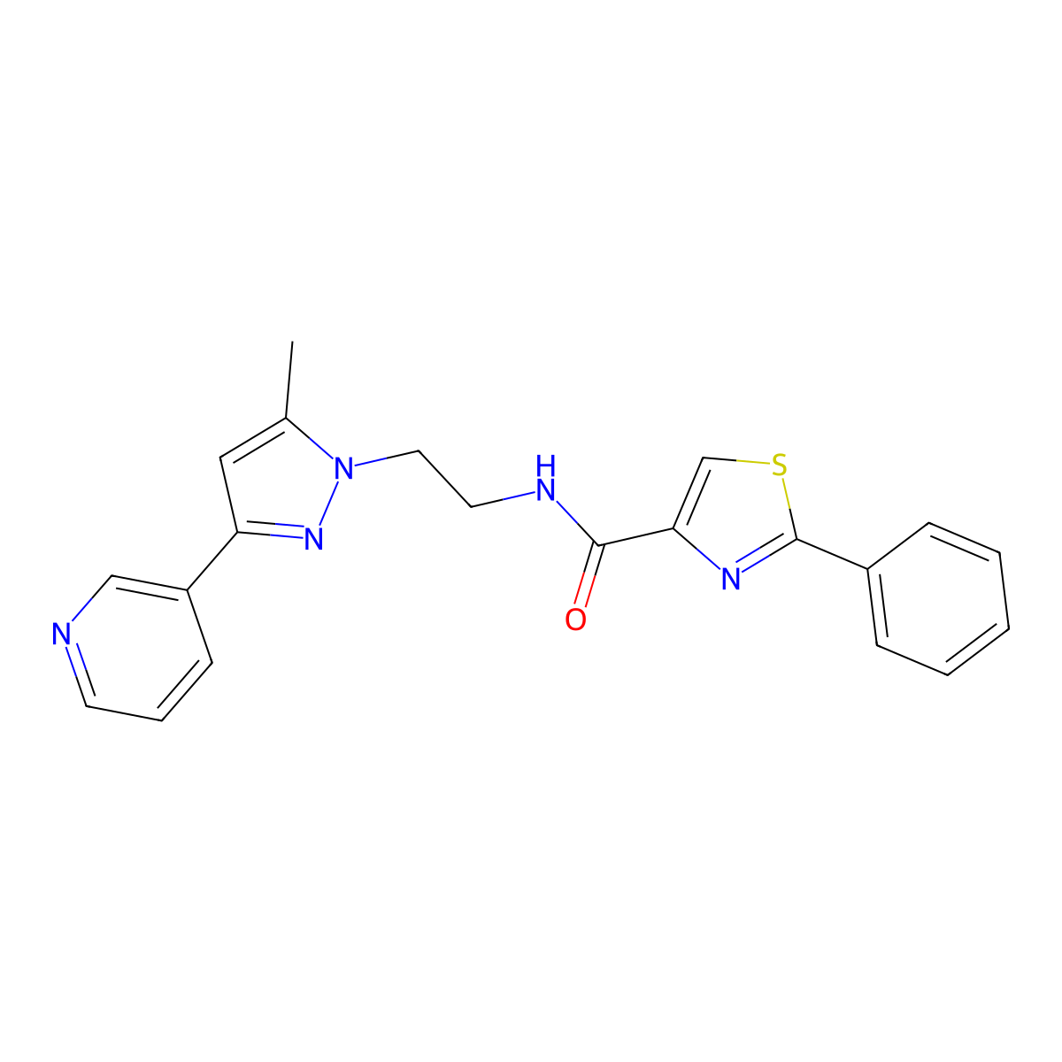 N-(2-(5-methyl-3-(pyridin-3-yl)-1H-pyrazol-1-yl)ethyl)-2-phenylthiazole-4-carboxamide molecular structure, CAS 2034510-02-4
