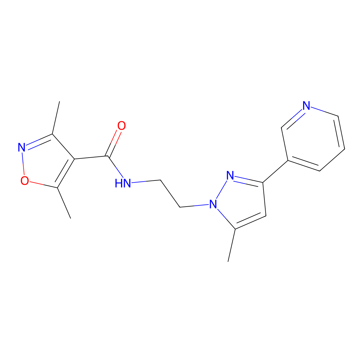 3,5-dimethyl-N-(2-(5-methyl-3-(pyridin-3-yl)-1H-pyrazol-1-yl)ethyl)isoxazole-4-carboxamide molecular structure, CAS 2034510-04-6