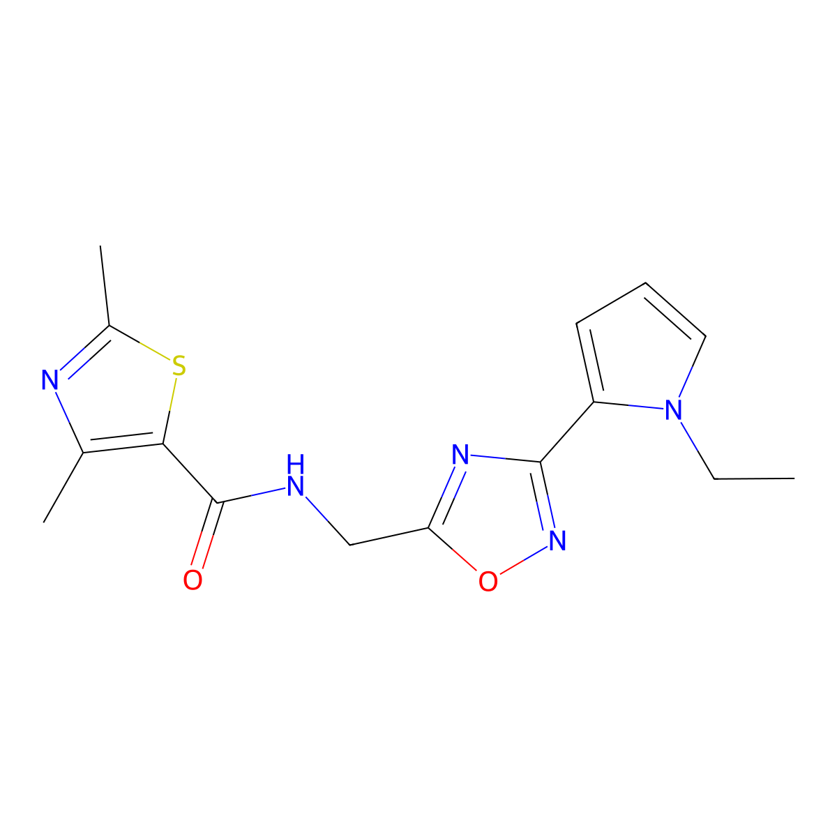 N-((3-(1-ethyl-1H-pyrrol-2-yl)-1,2,4-oxadiazol-5-yl)methyl)-2,4-dimethylthiazole-5-carboxamide molecular structure, CAS 2034510-05-7