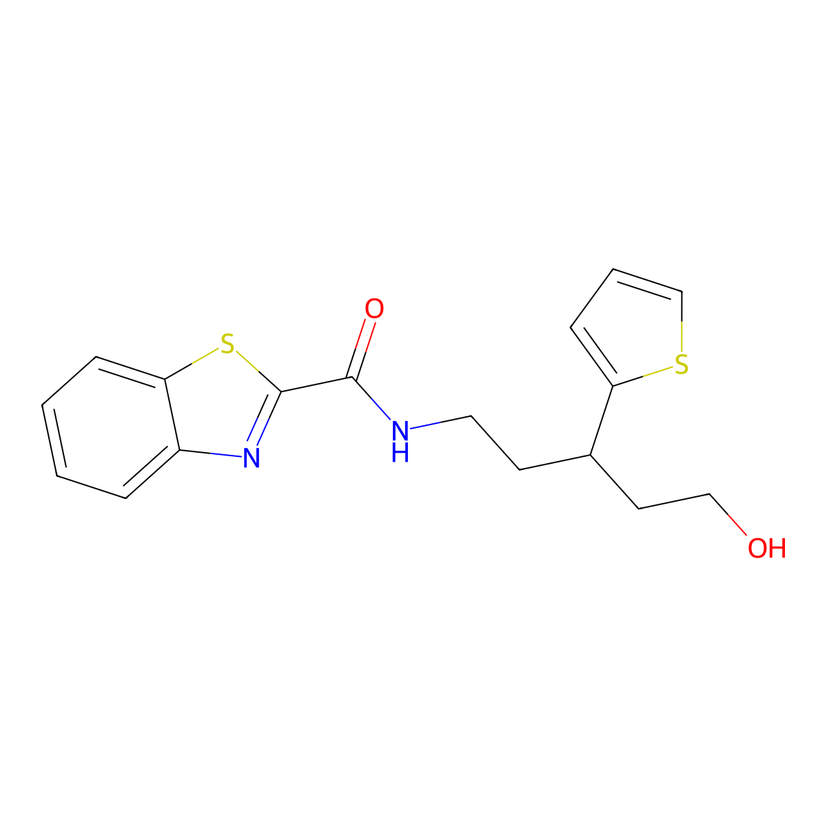 N-(5-hydroxy-3-(thiophen-2-yl)pentyl)benzo[d]thiazole-2-carboxamide molecular structure, CAS 2034510-07-9