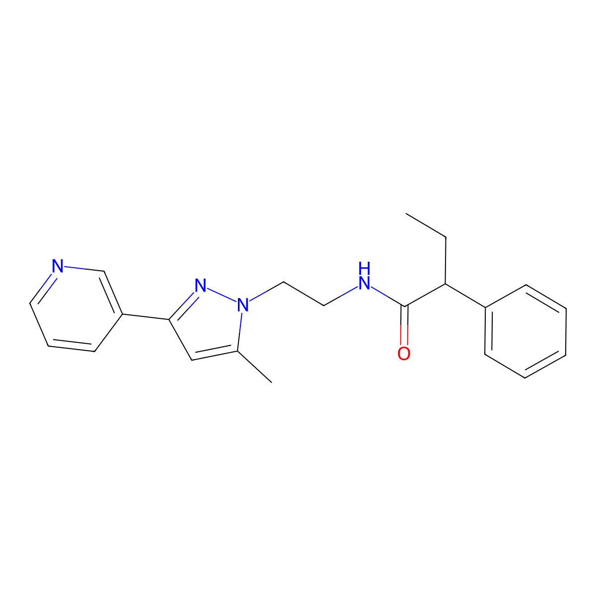 N-(2-(5-methyl-3-(pyridin-3-yl)-1H-pyrazol-1-yl)ethyl)-2-phenylbutanamide molecular structure, CAS 2034510-13-7