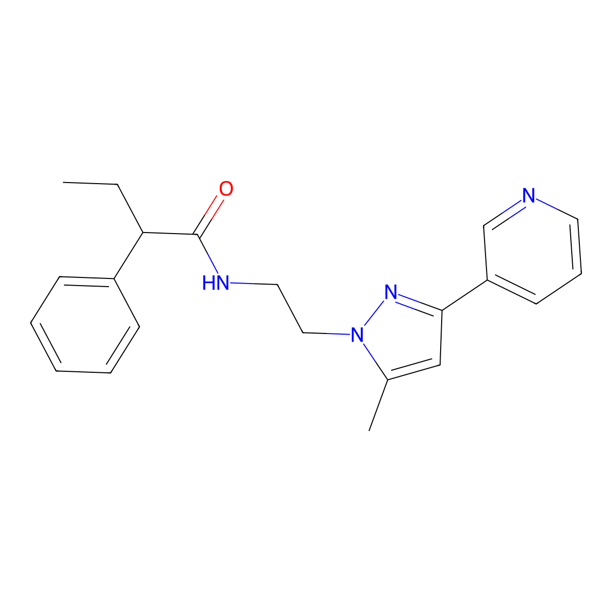 N-(2-(5-methyl-3-(pyridin-3-yl)-1H-pyrazol-1-yl)ethyl)-2-phenylbutanamide molecular structure, CAS 2034510-13-7