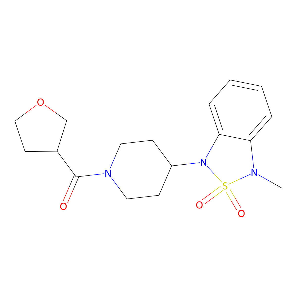 (4-(3-methyl-2,2-dioxidobenzo[c][1,2,5]thiadiazol-1(3H)-yl)piperidin-1-yl)(tetrahydrofuran-3-yl)methanone molecular structure, CAS 2034510-17-1