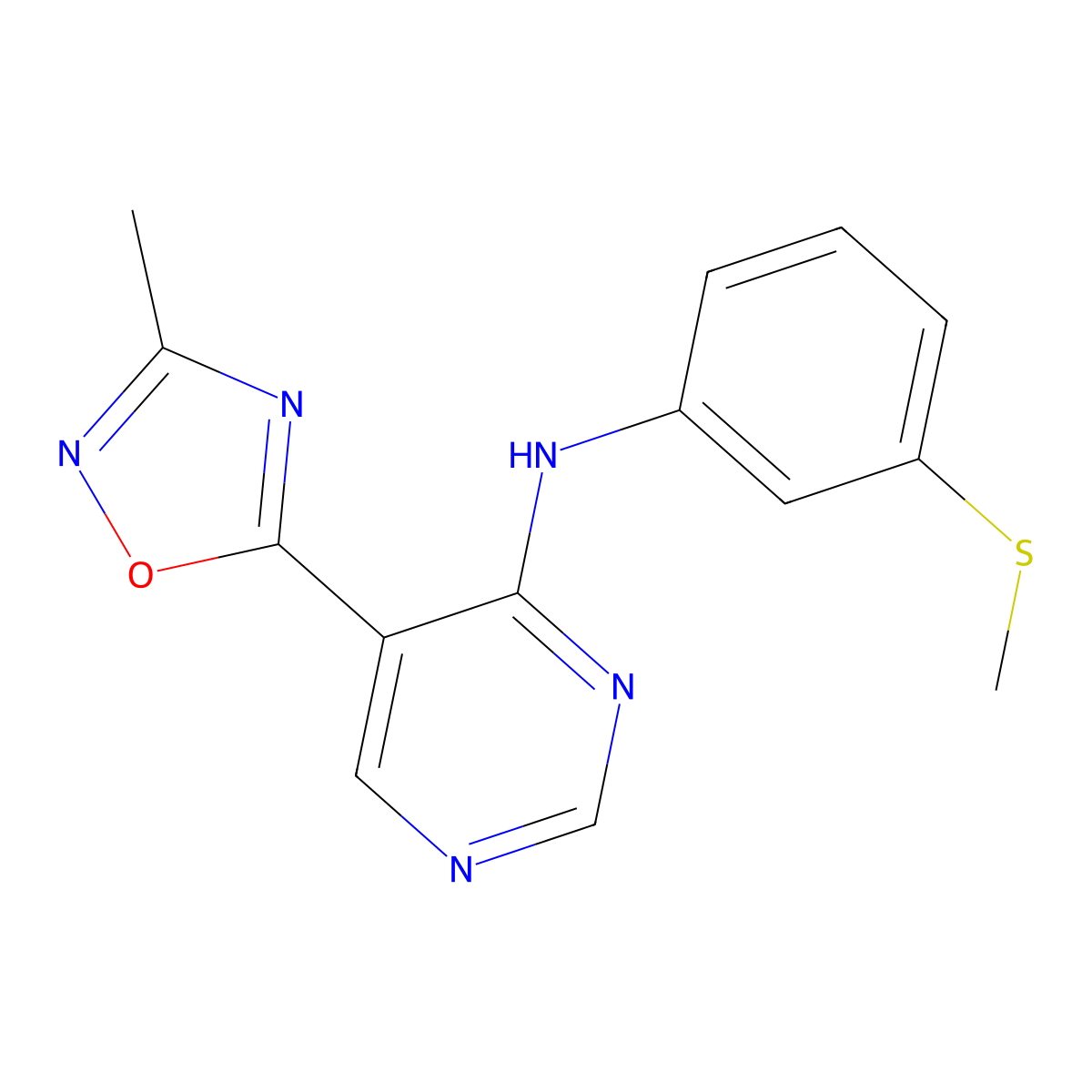 5-(3-methyl-1,2,4-oxadiazol-5-yl)-N-(3-(methylthio)phenyl)pyrimidin-4-amine molecular structure, CAS 2034510-18-2