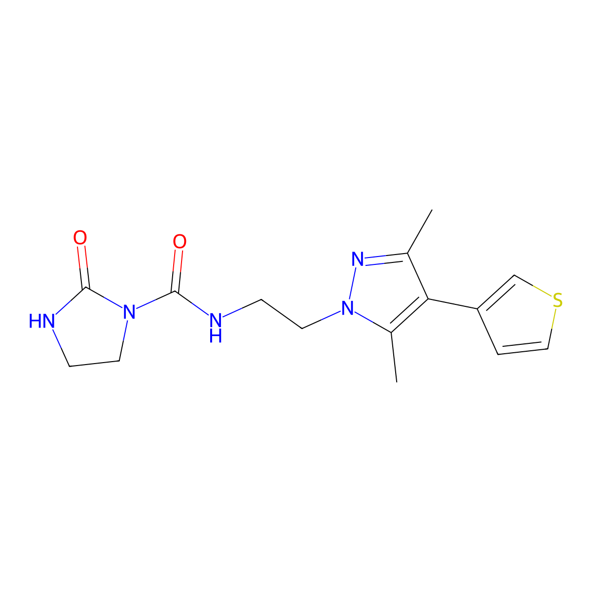 N-{2-[3,5-dimethyl-4-(thiophen-3-yl)-1H-pyrazol-1-yl]ethyl}-2-oxoimidazolidine-1-carboxamide molecular structure, CAS 2034510-20-6