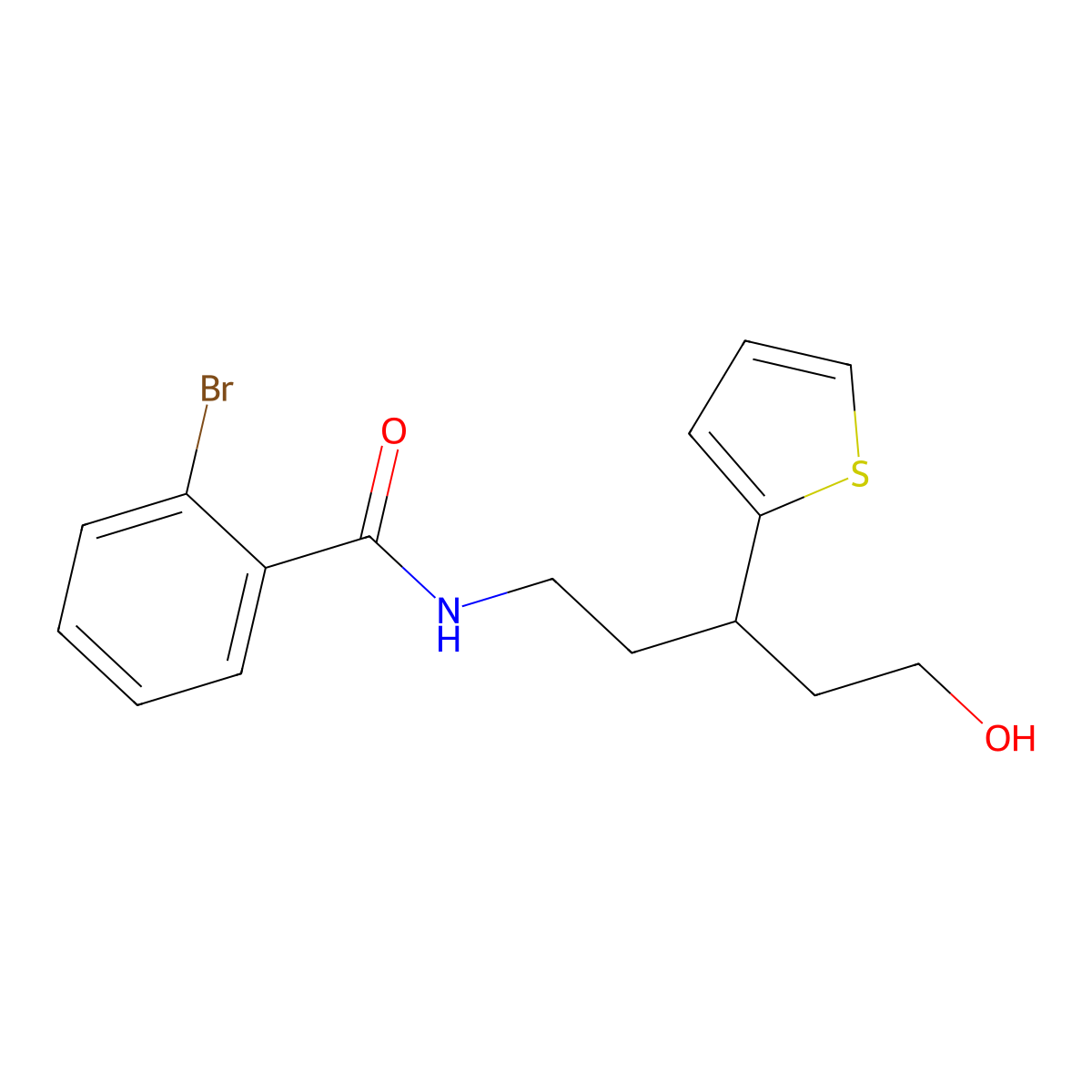 2-bromo-N-(5-hydroxy-3-(thiophen-2-yl)pentyl)benzamide molecular structure, CAS 2034510-21-7