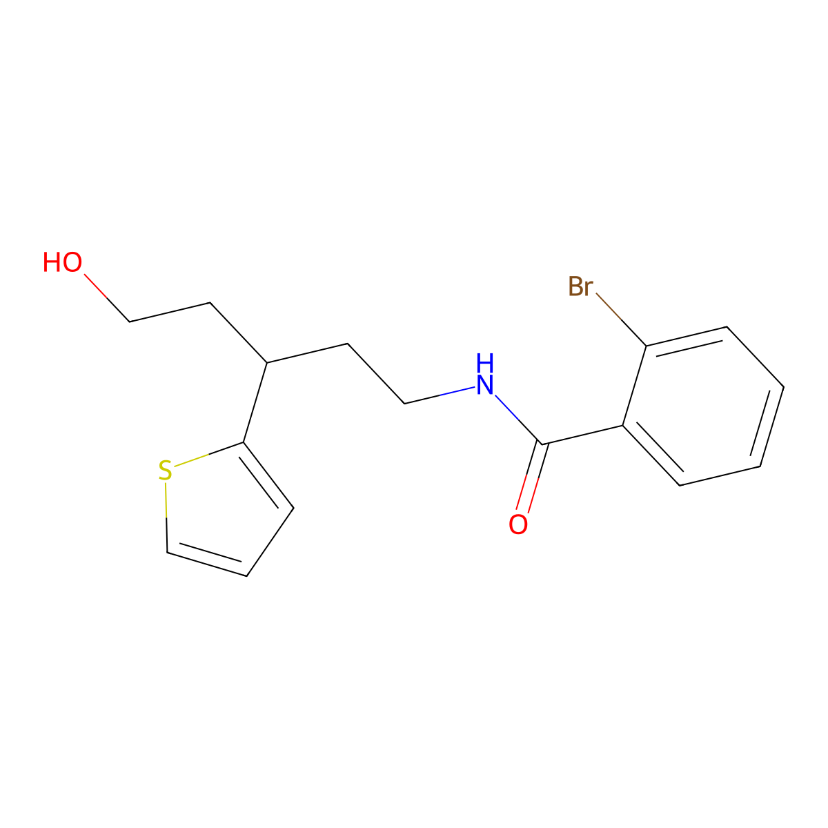 2-bromo-N-(5-hydroxy-3-(thiophen-2-yl)pentyl)benzamide molecular structure, CAS 2034510-21-7