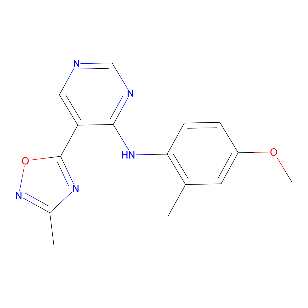 N-(4-methoxy-2-methylphenyl)-5-(3-methyl-1,2,4-oxadiazol-5-yl)pyrimidin-4-amine molecular structure, CAS 2034510-22-8