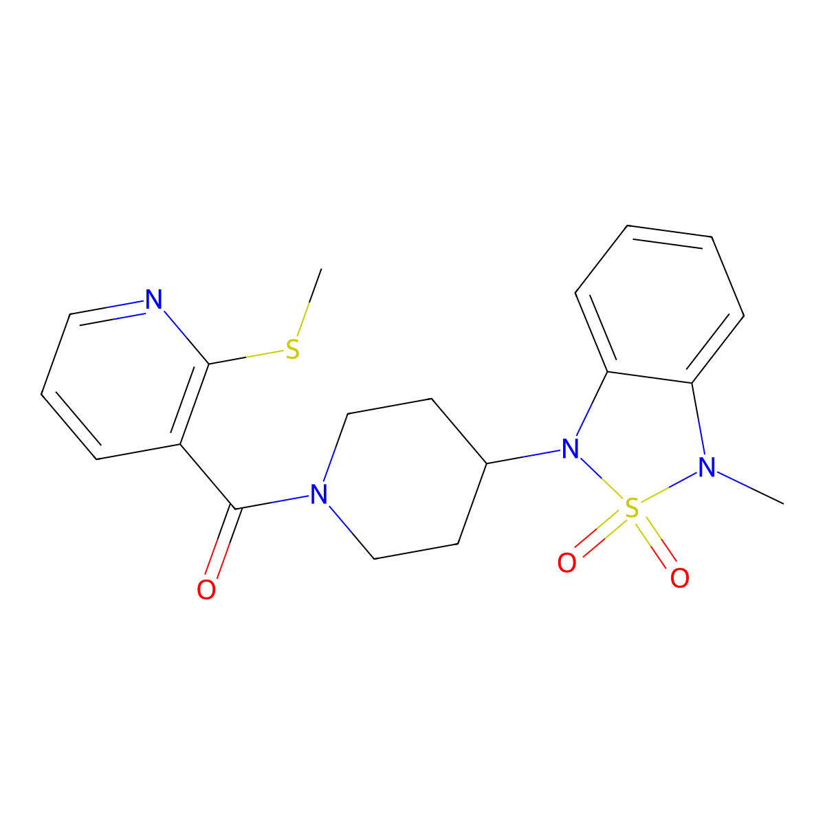 (4-(3-methyl-2,2-dioxidobenzo[c][1,2,5]thiadiazol-1(3H)-yl)piperidin-1-yl)(2-(methylthio)pyridin-3-yl)methanone molecular structure, CAS 2034510-23-9