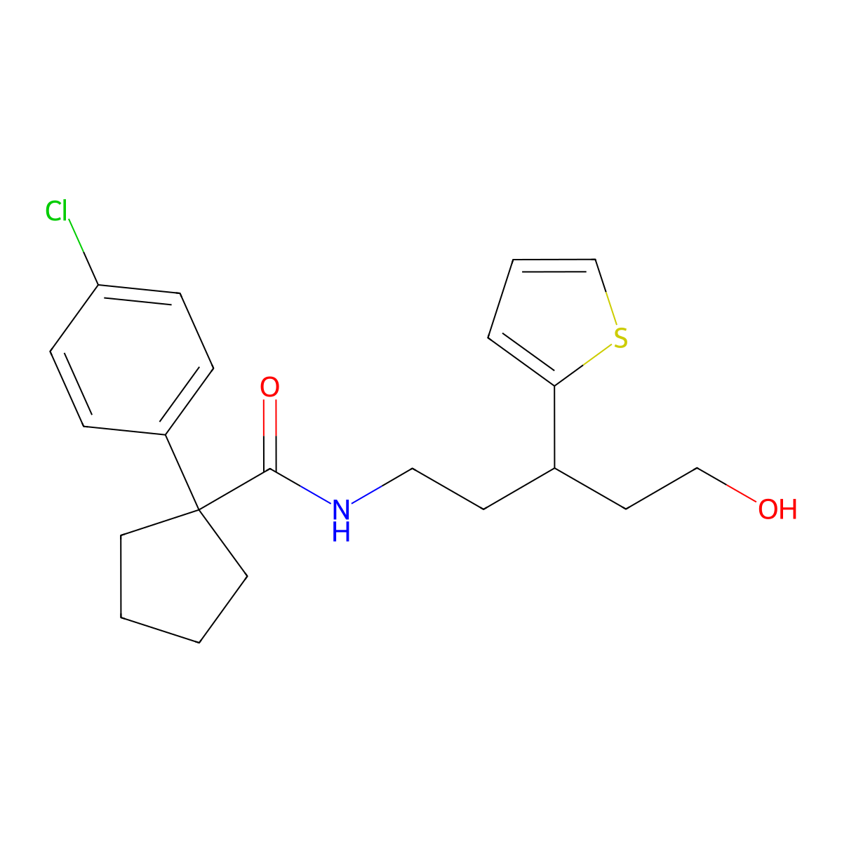 1-(4-chlorophenyl)-N-(5-hydroxy-3-(thiophen-2-yl)pentyl)cyclopentanecarboxamide molecular structure, CAS 2034510-26-2