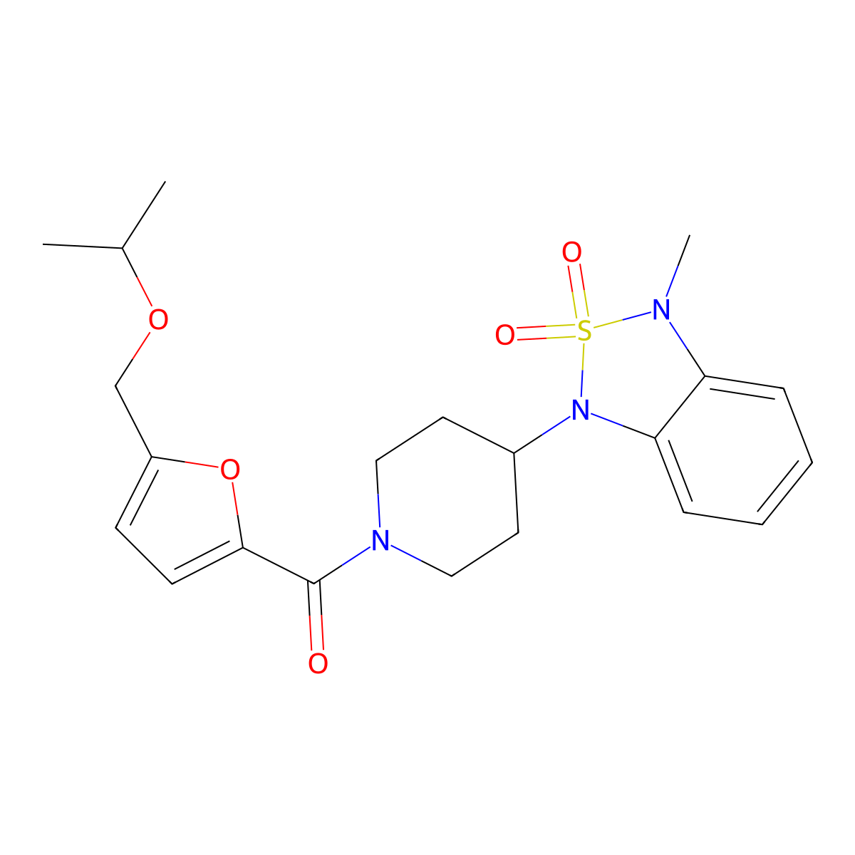 (5-(isopropoxymethyl)furan-2-yl)(4-(3-methyl-2,2-dioxidobenzo[c][1,2,5]thiadiazol-1(3H)-yl)piperidin-1-yl)methanone molecular structure, CAS 2034510-29-5