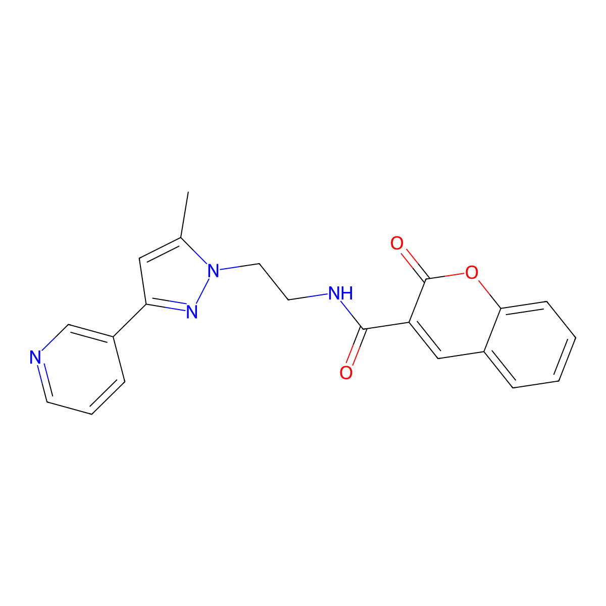 N-(2-(5-methyl-3-(pyridin-3-yl)-1H-pyrazol-1-yl)ethyl)-2-oxo-2H-chromene-3-carboxamide molecular structure, CAS 2034510-31-9