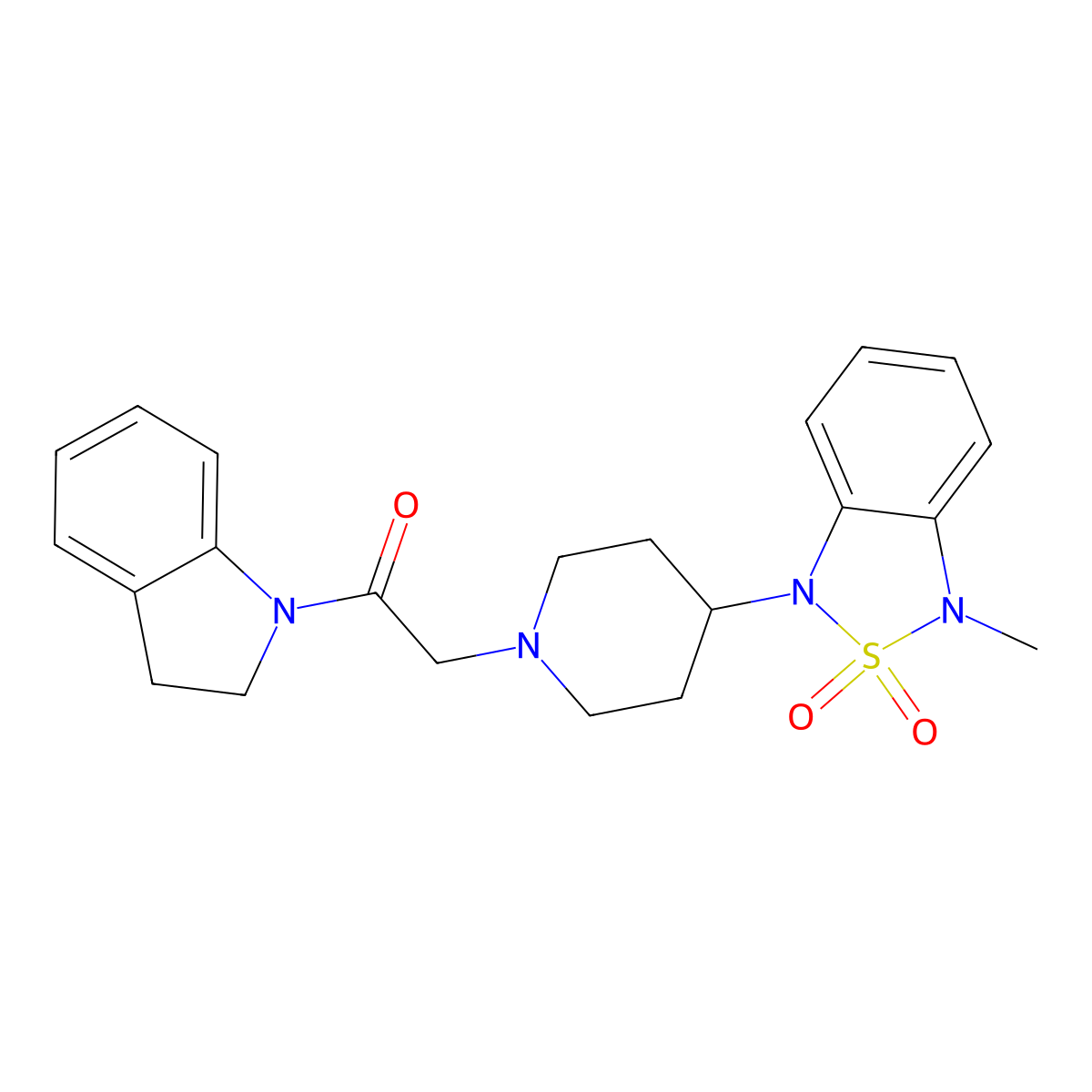 1-(indolin-1-yl)-2-(4-(3-methyl-2,2-dioxidobenzo[c][1,2,5]thiadiazol-1(3H)-yl)piperidin-1-yl)ethanone molecular structure, CAS 2034510-36-4