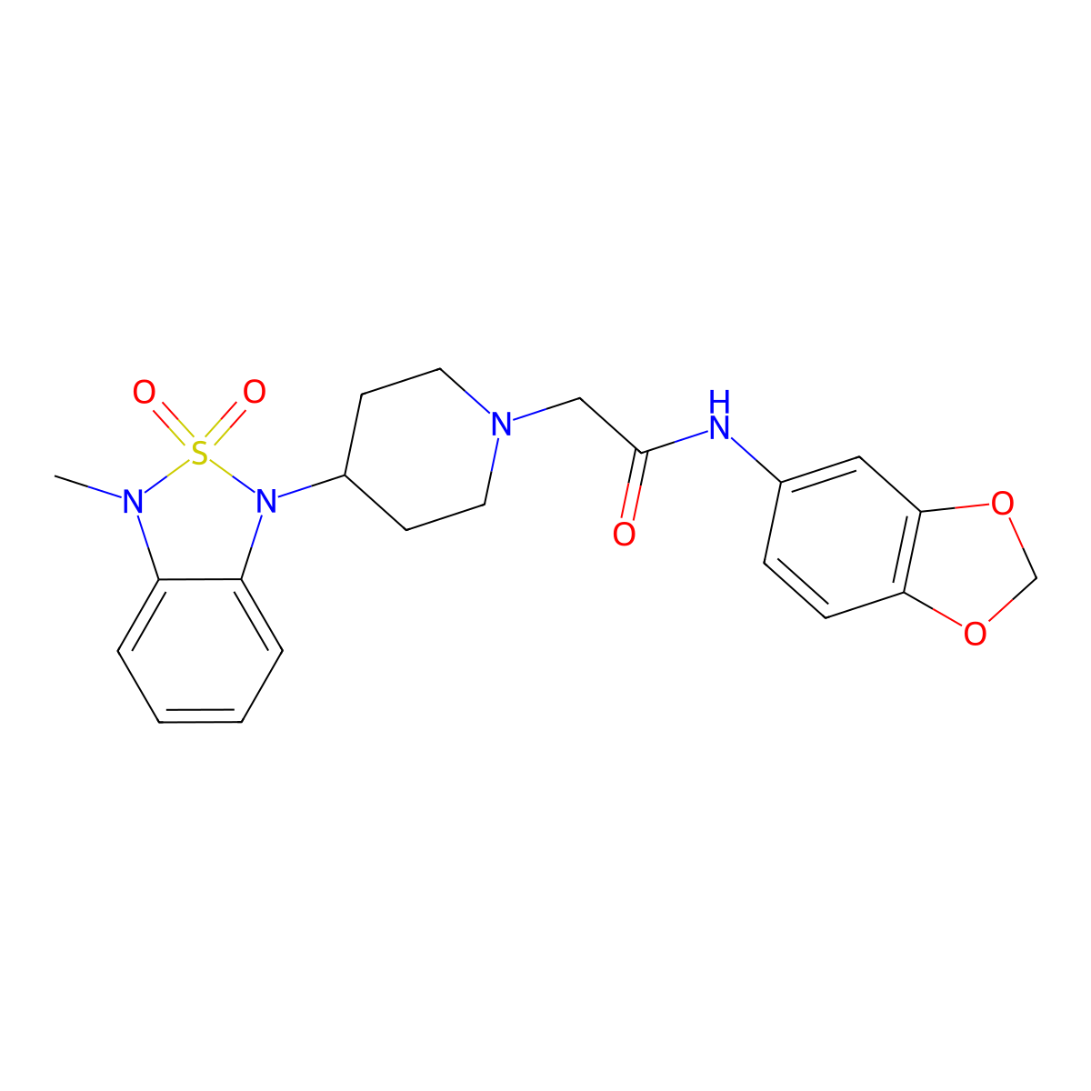 N-(benzo[d][1,3]dioxol-5-yl)-2-(4-(3-methyl-2,2-dioxidobenzo[c][1,2,5]thiadiazol-1(3H)-yl)piperidin-1-yl)acetamide molecular structure, CAS 2034510-40-0