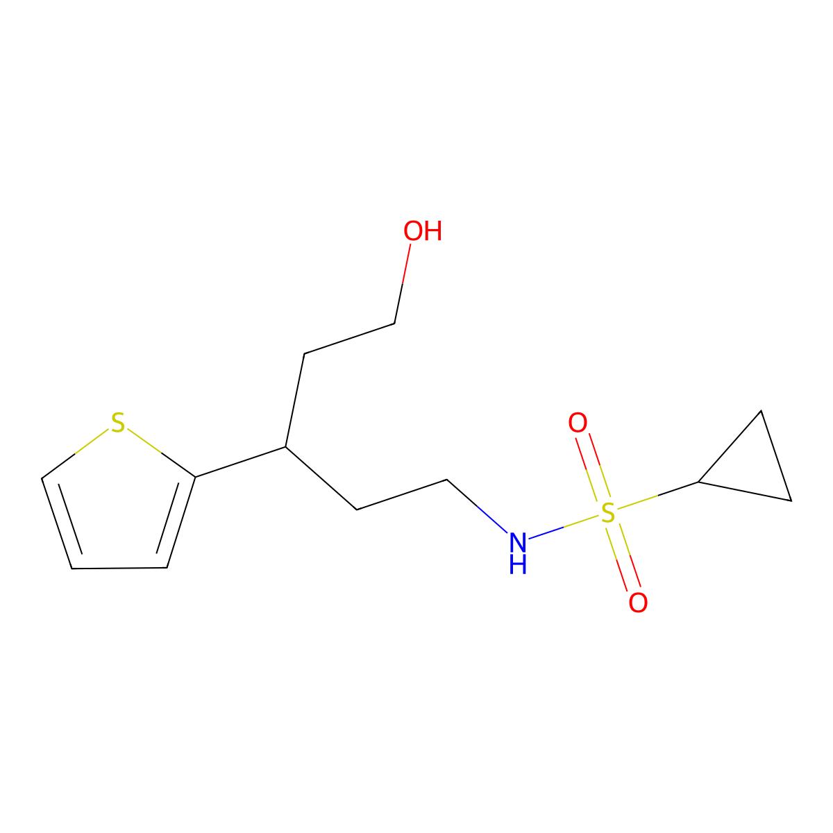 N-(5-hydroxy-3-(thiophen-2-yl)pentyl)cyclopropanesulfonamide molecular structure, CAS 2034510-42-2