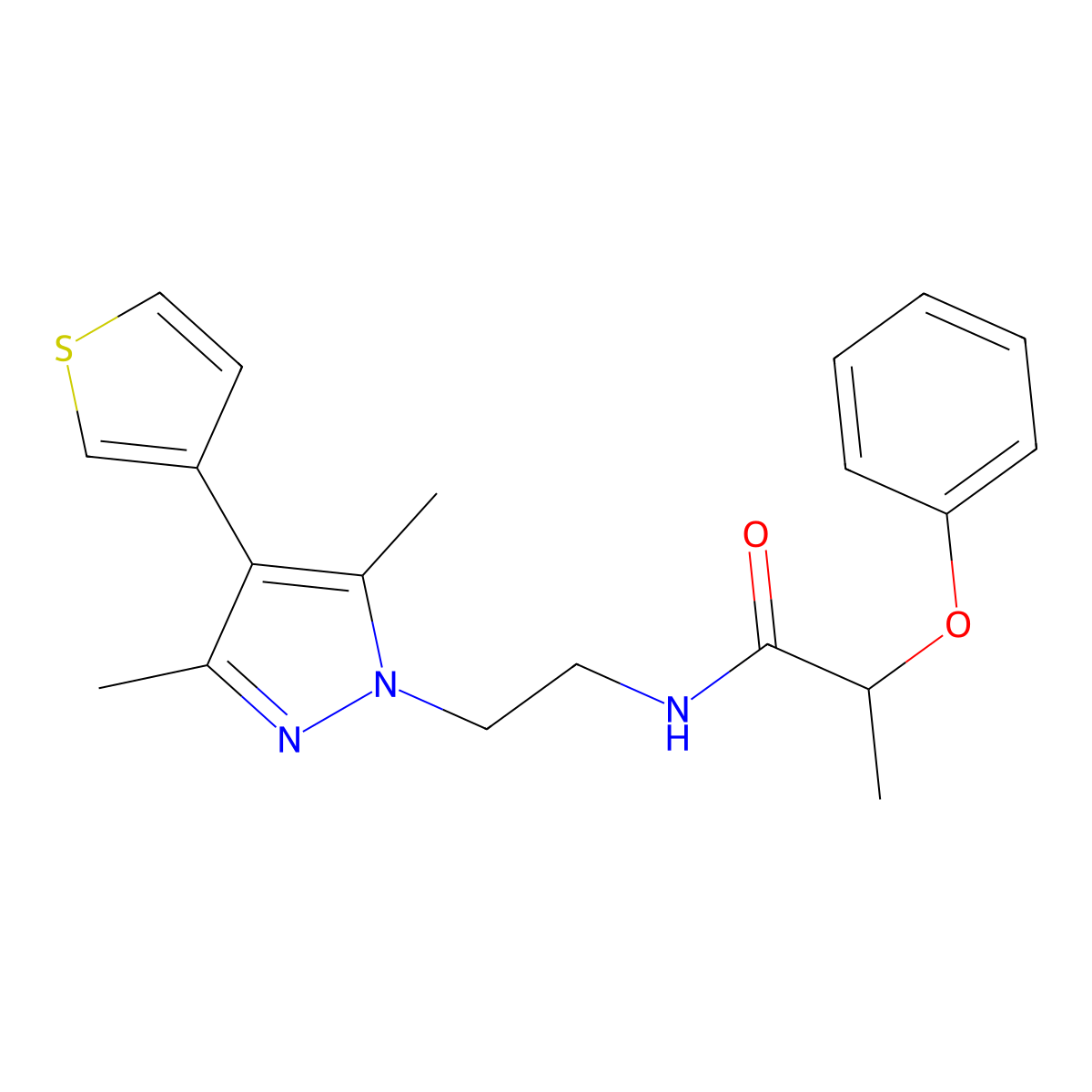 N-(2-(3,5-dimethyl-4-(thiophen-3-yl)-1H-pyrazol-1-yl)ethyl)-2-phenoxypropanamide molecular structure, CAS 2034510-48-8