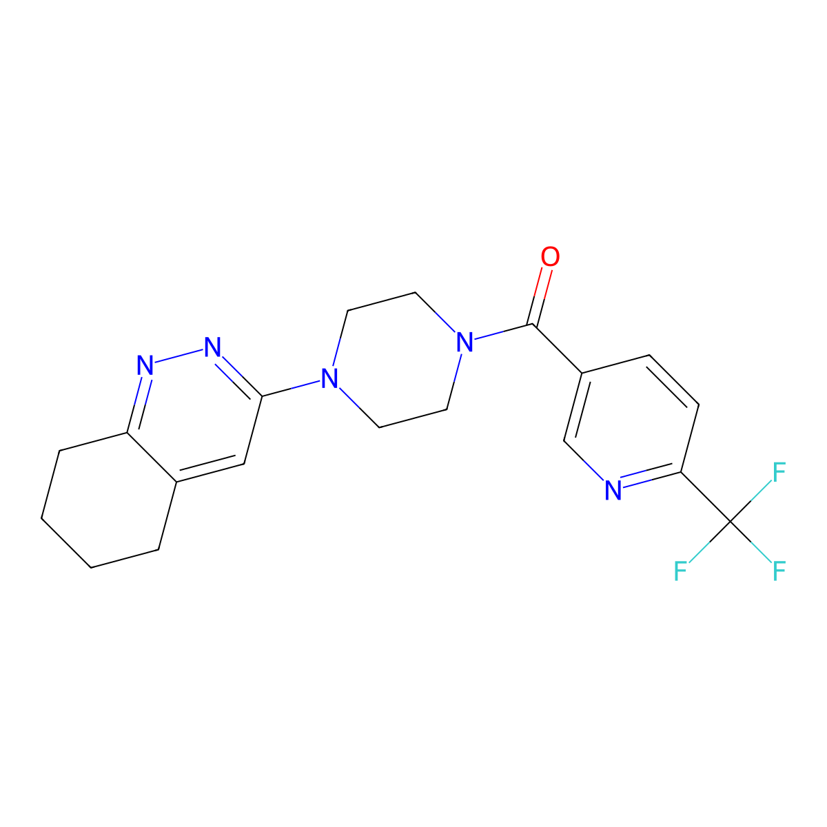(4-(5,6,7,8-Tetrahydrocinnolin-3-yl)piperazin-1-yl)(6-(trifluoromethyl)pyridin-3-yl)methanone molecular structure, CAS 2034510-50-2