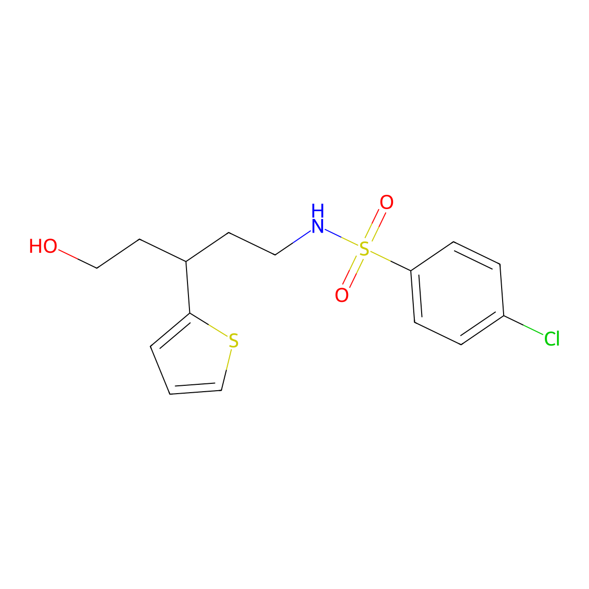 4-chloro-N-(5-hydroxy-3-(thiophen-2-yl)pentyl)benzenesulfonamide molecular structure, CAS 2034510-52-4