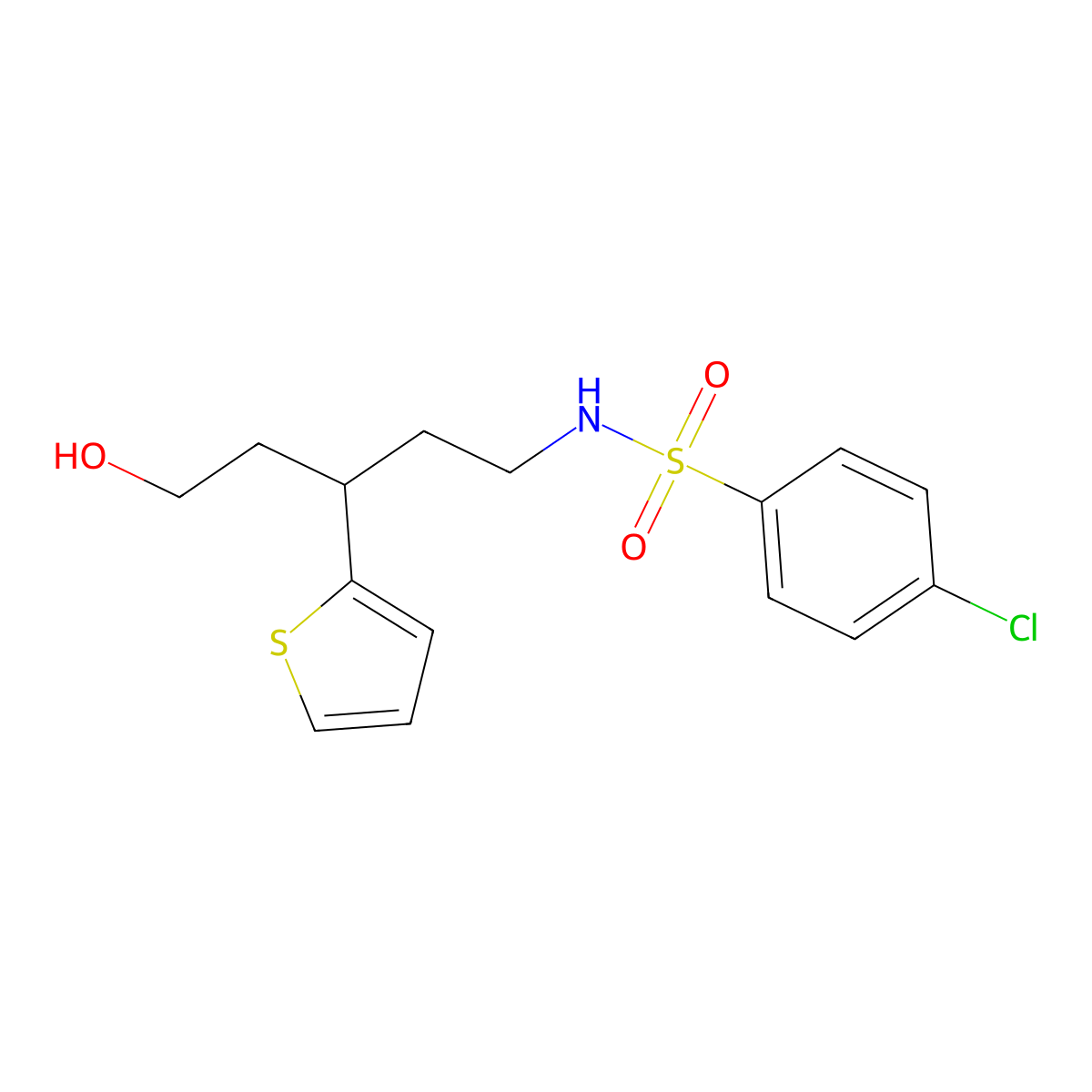 4-chloro-N-(5-hydroxy-3-(thiophen-2-yl)pentyl)benzenesulfonamide molecular structure, CAS 2034510-52-4