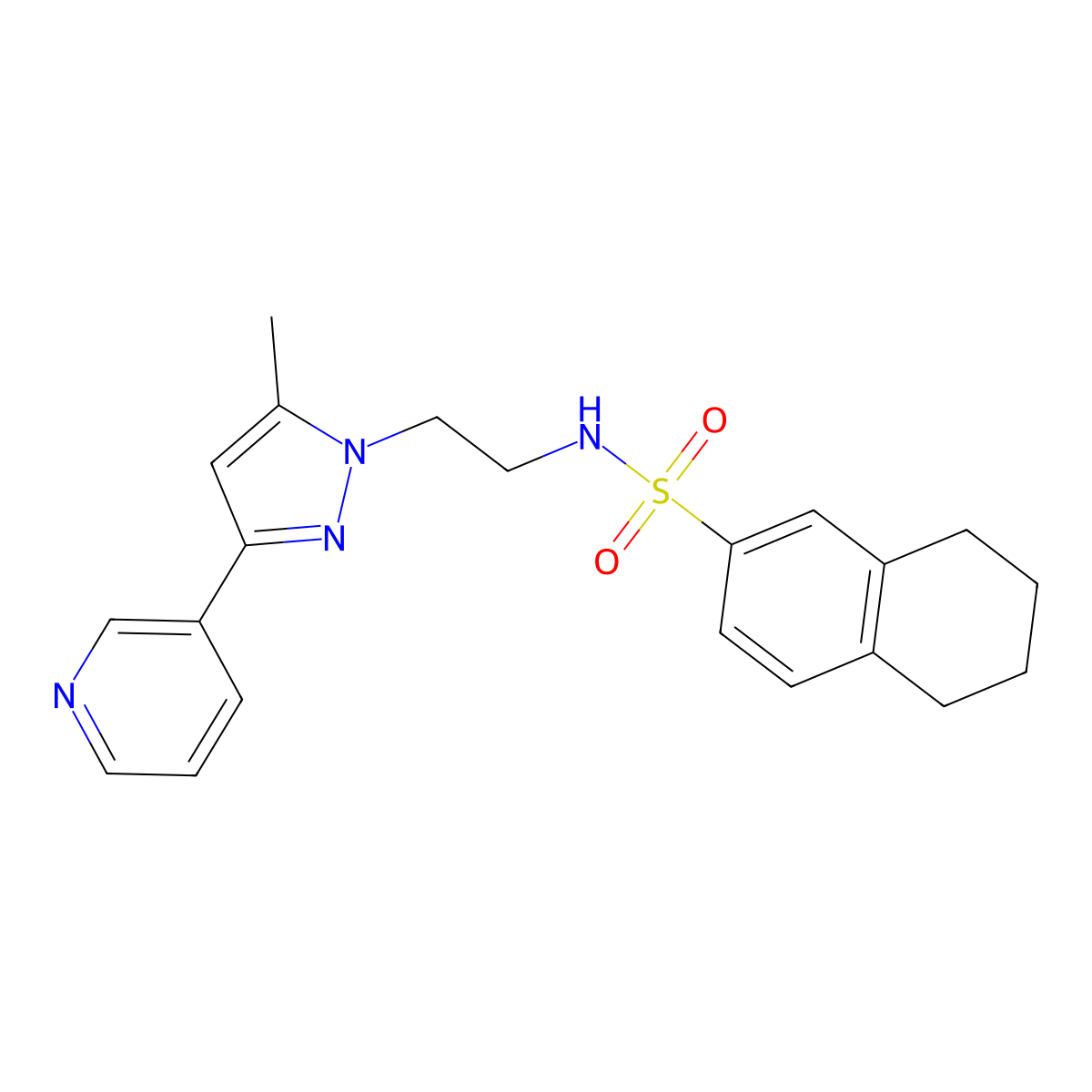 N-{2-[5-methyl-3-(pyridin-3-yl)-1H-pyrazol-1-yl]ethyl}-5,6,7,8-tetrahydronaphthalene-2-sulfonamide molecular structure, CAS 2034510-54-6