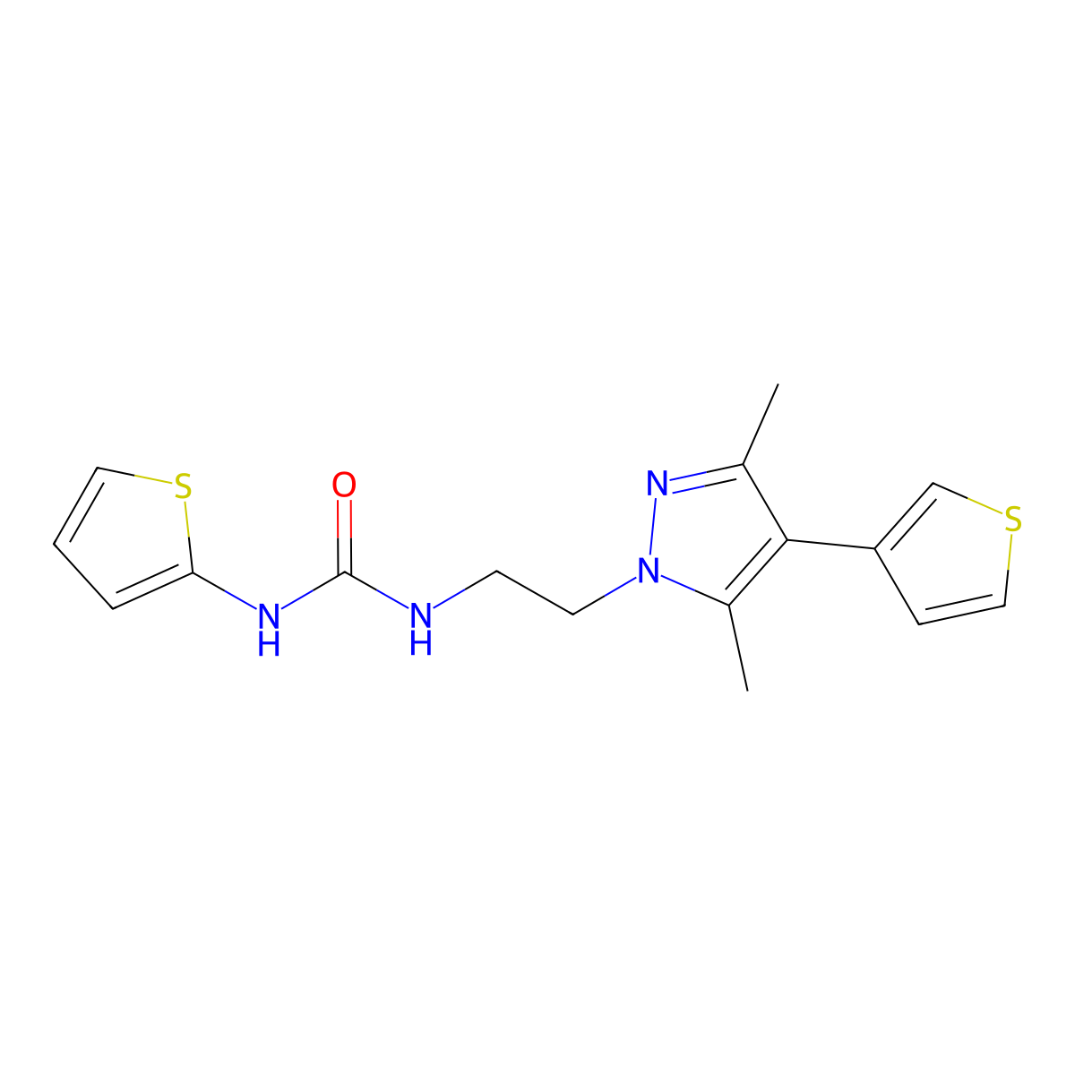 1-(2-(3,5-dimethyl-4-(thiophen-3-yl)-1H-pyrazol-1-yl)ethyl)-3-(thiophen-2-yl)urea molecular structure, CAS 2034510-55-7