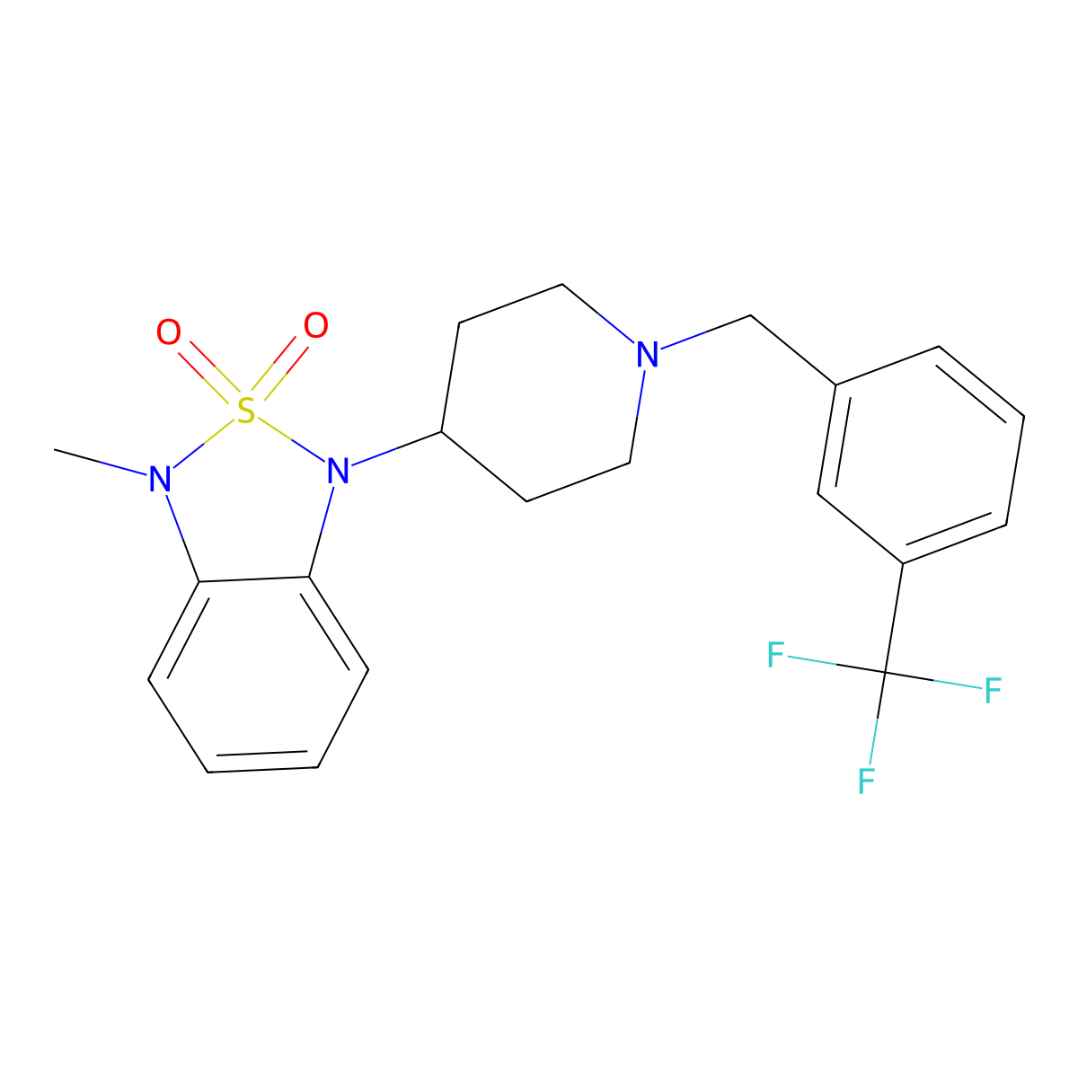1-Methyl-3-(1-{[3-(trifluoromethyl)phenyl]methyl}piperidin-4-yl)-1,3-dihydro-2lambda6,1,3-benzothiadiazole-2,2-dione molecular structure, CAS 2034510-57-9