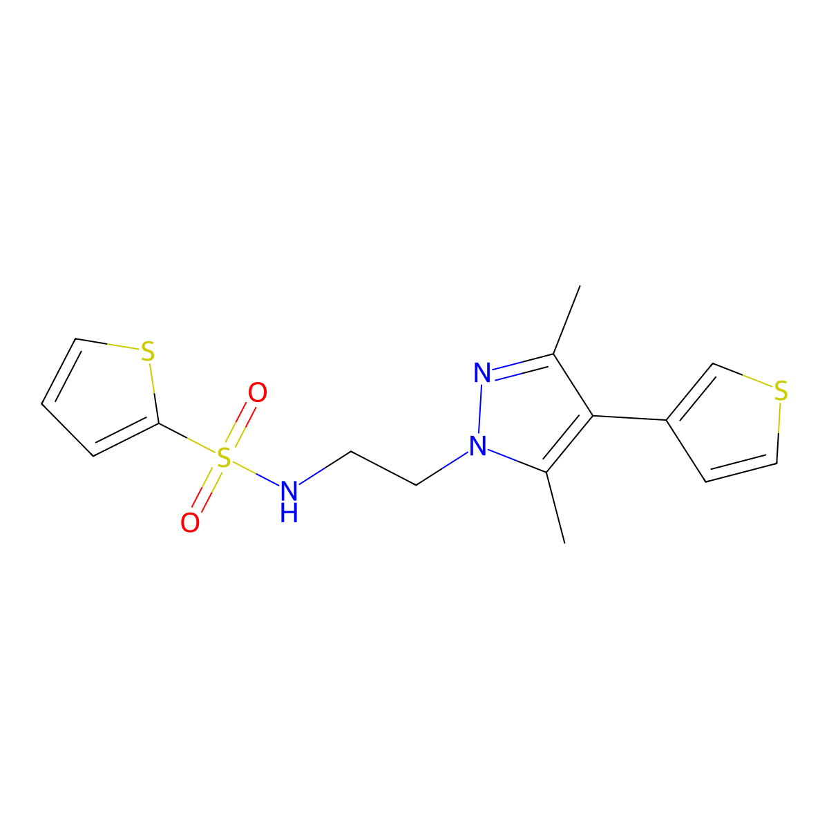 N-{2-[3,5-dimethyl-4-(thiophen-3-yl)-1H-pyrazol-1-yl]ethyl}thiophene-2-sulfonamide molecular structure, CAS 2034510-59-1