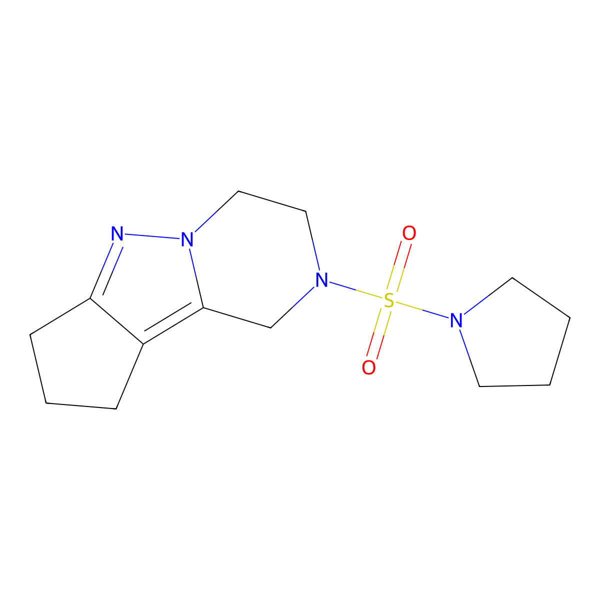 2-(pyrrolidin-1-ylsulfonyl)-2,3,4,7,8,9-hexahydro-1H-cyclopenta[3,4]pyrazolo[1,5-a]pyrazine molecular structure, CAS 2034510-63-7