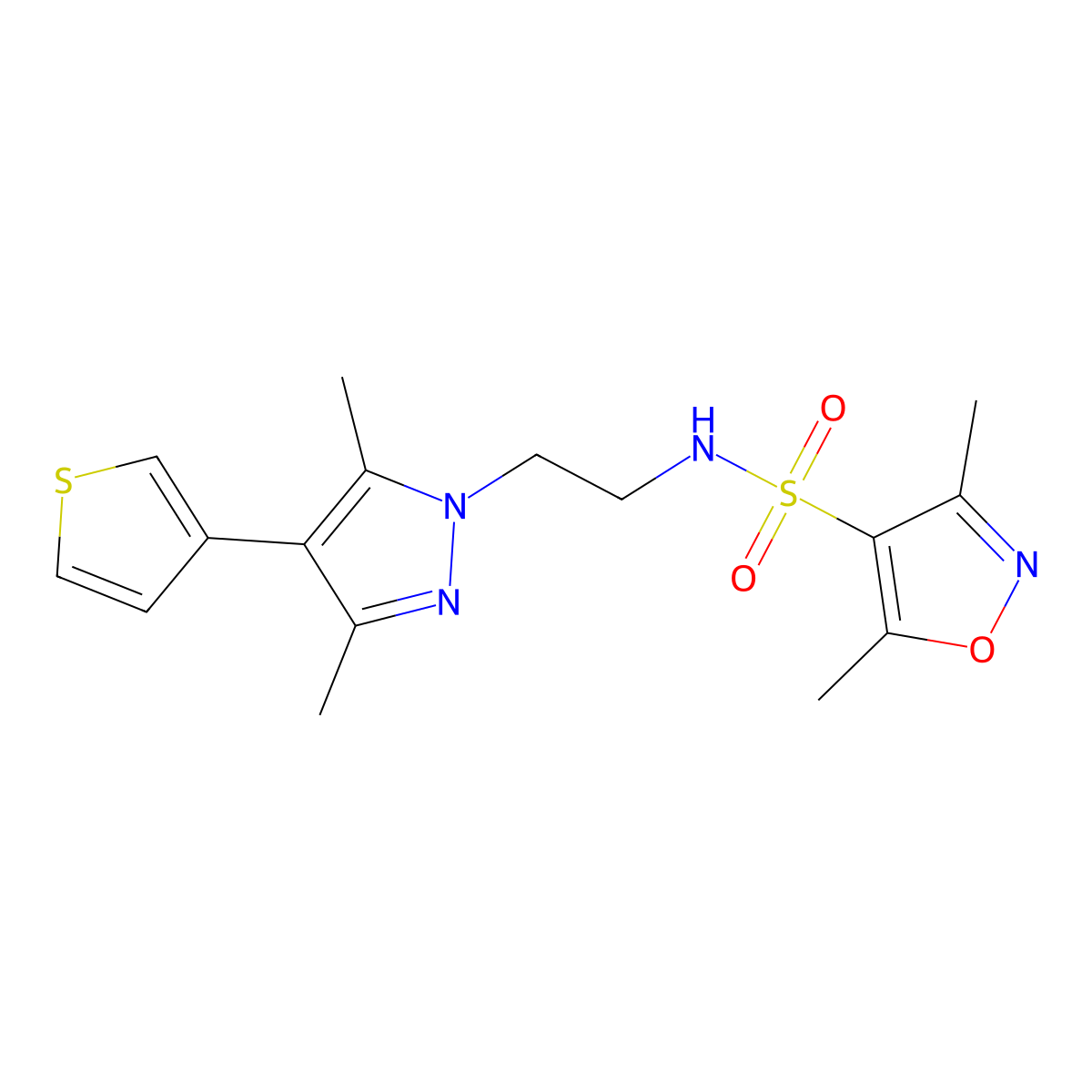 N-(2-(3,5-dimethyl-4-(thiophen-3-yl)-1H-pyrazol-1-yl)ethyl)-3,5-dimethylisoxazole-4-sulfonamide molecular structure, CAS 2034510-65-9