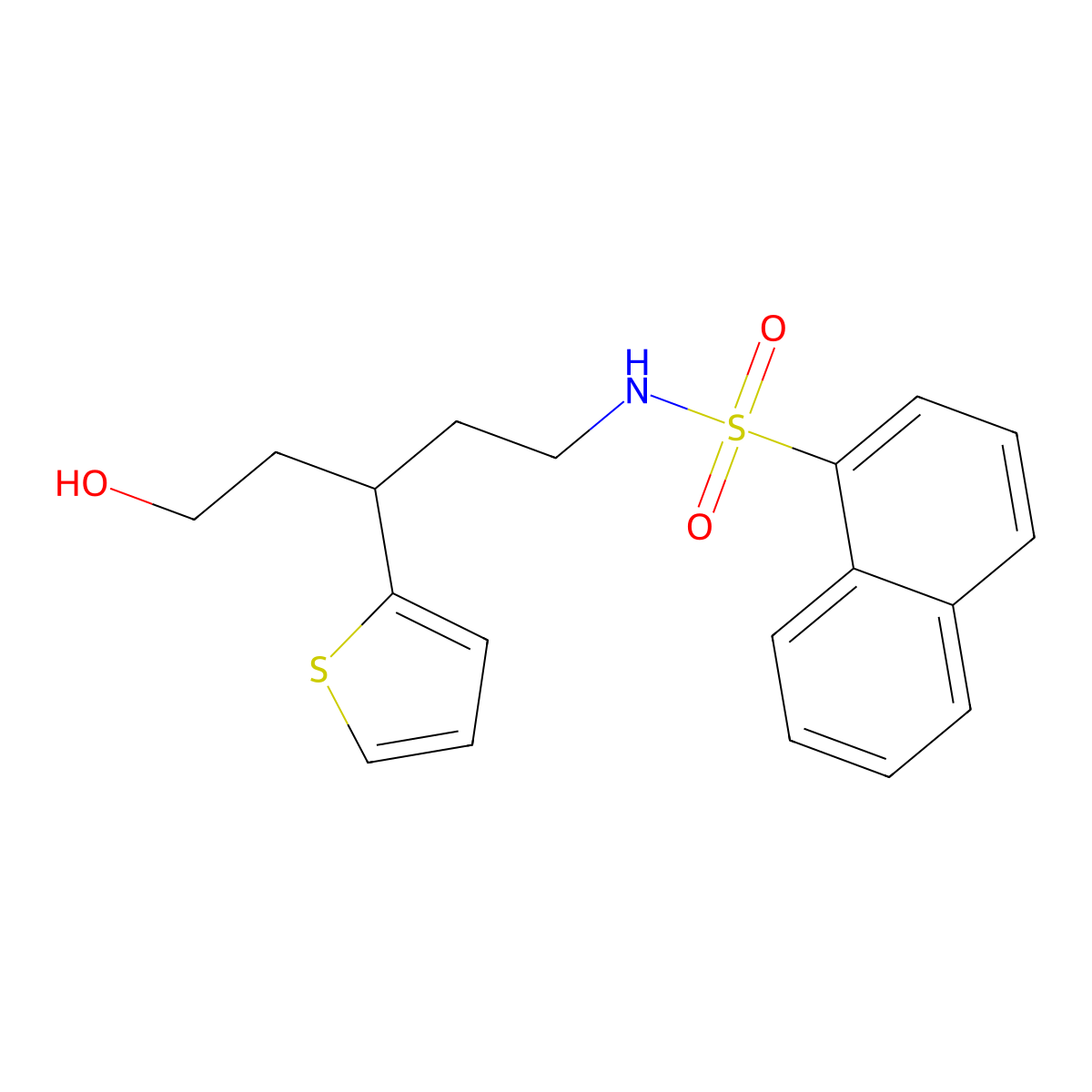 N-(5-hydroxy-3-(thiophen-2-yl)pentyl)naphthalene-1-sulfonamide molecular structure, CAS 2034510-66-0