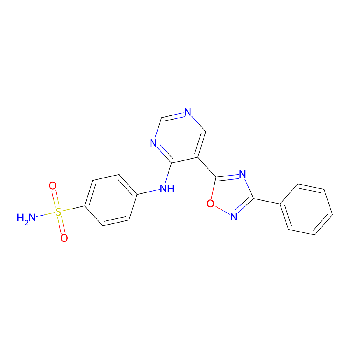 4-((5-(3-Phenyl-1,2,4-oxadiazol-5-yl)pyrimidin-4-yl)amino)benzenesulfonamide molecular structure, CAS 2034510-67-1